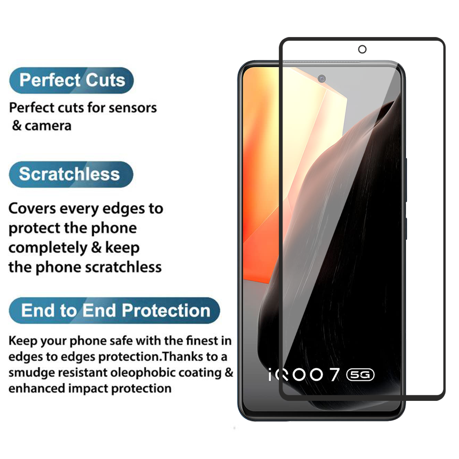 Tempered Glass for vivo iQOO 7 (Black) Edge to Edge , Pack of 1