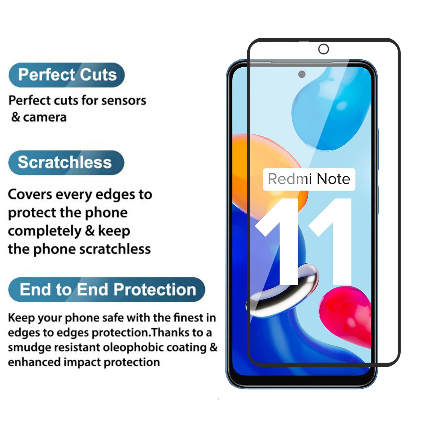 Tempered Glass for Xiaomi Redmi Note 11 / Note 11s / Poco M4 Pro 4G (Black) Edge to Edge , Pack of 1