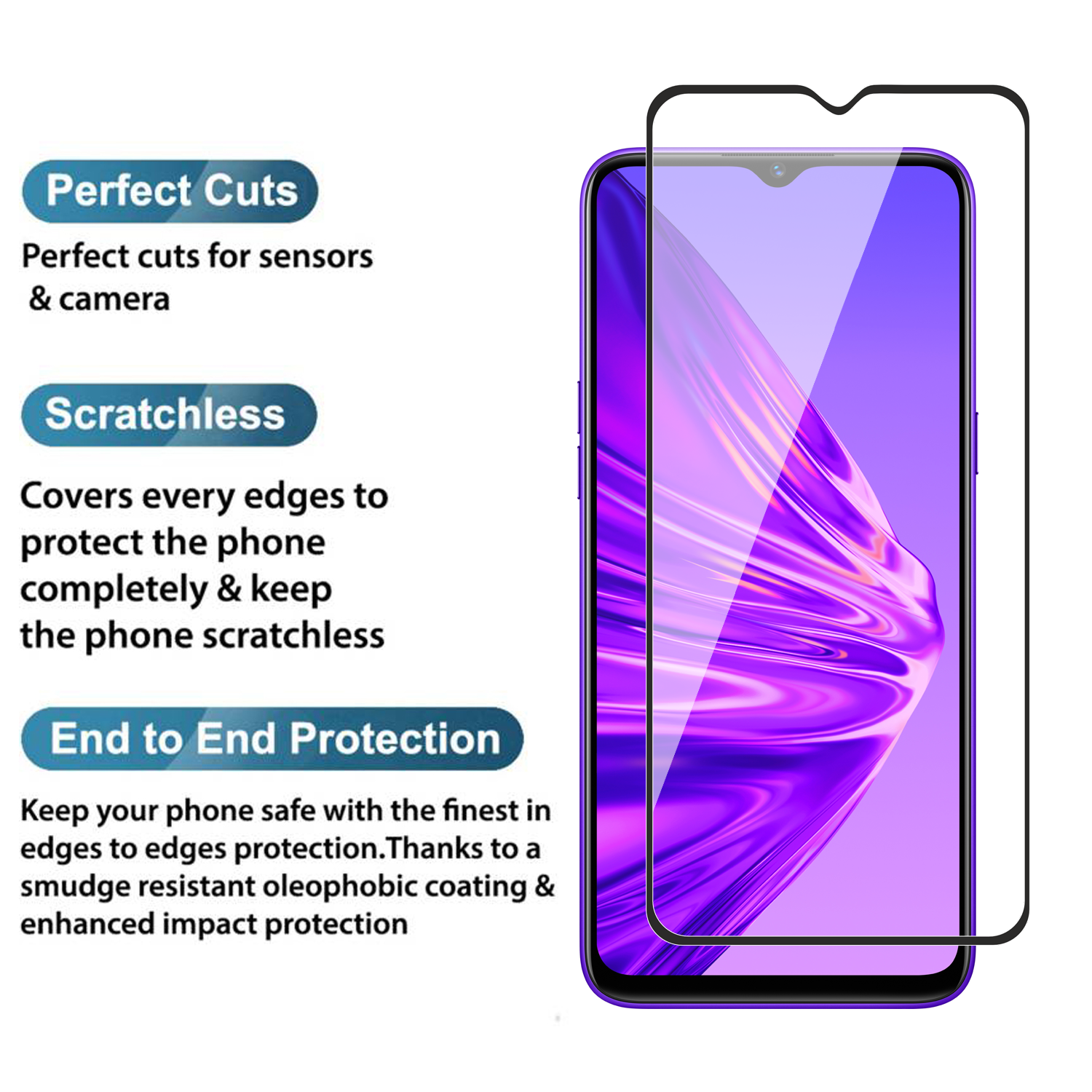 Tempered Glass for Realme 5 , Realme 5i , Realme 5s (Black) Edge to Edge , Pack of 1