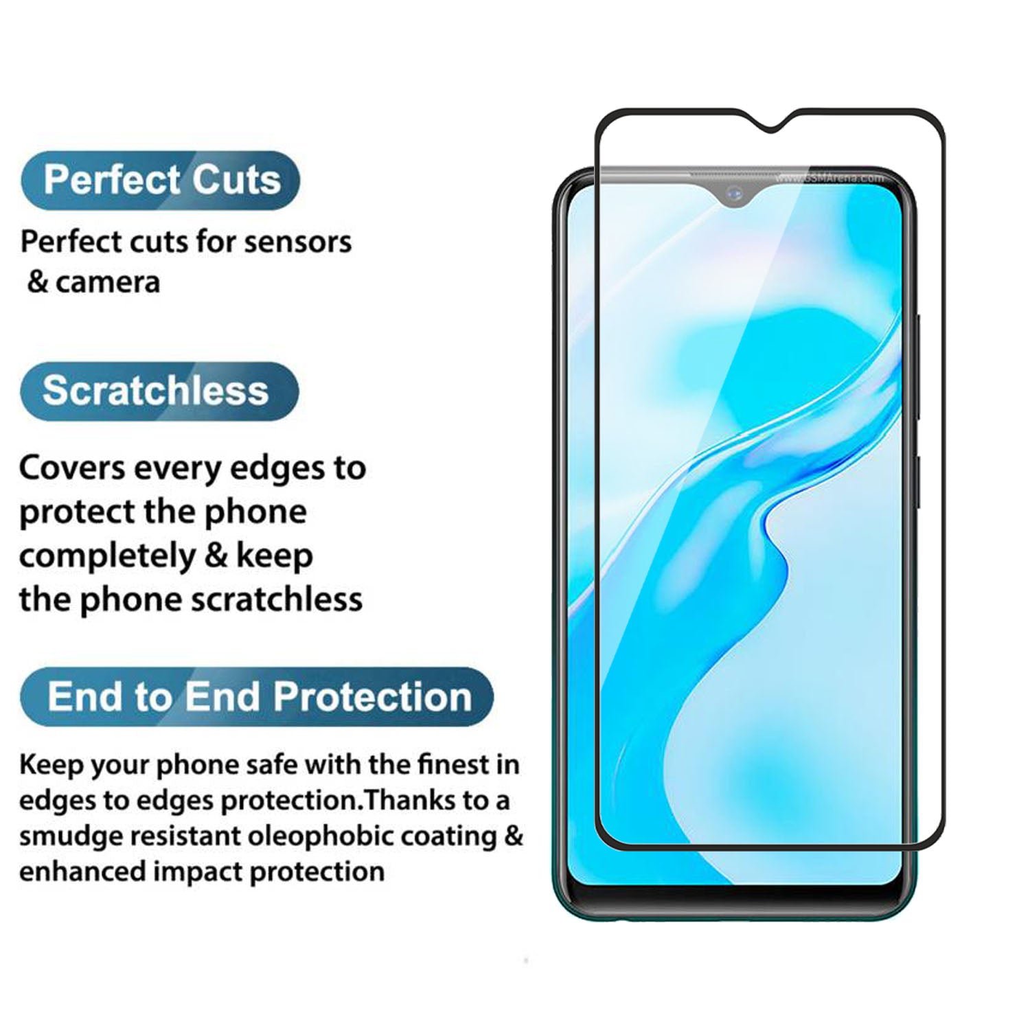 Tempered Glass for vivo Y1s (Black) Edge to Edge , Pack of 1