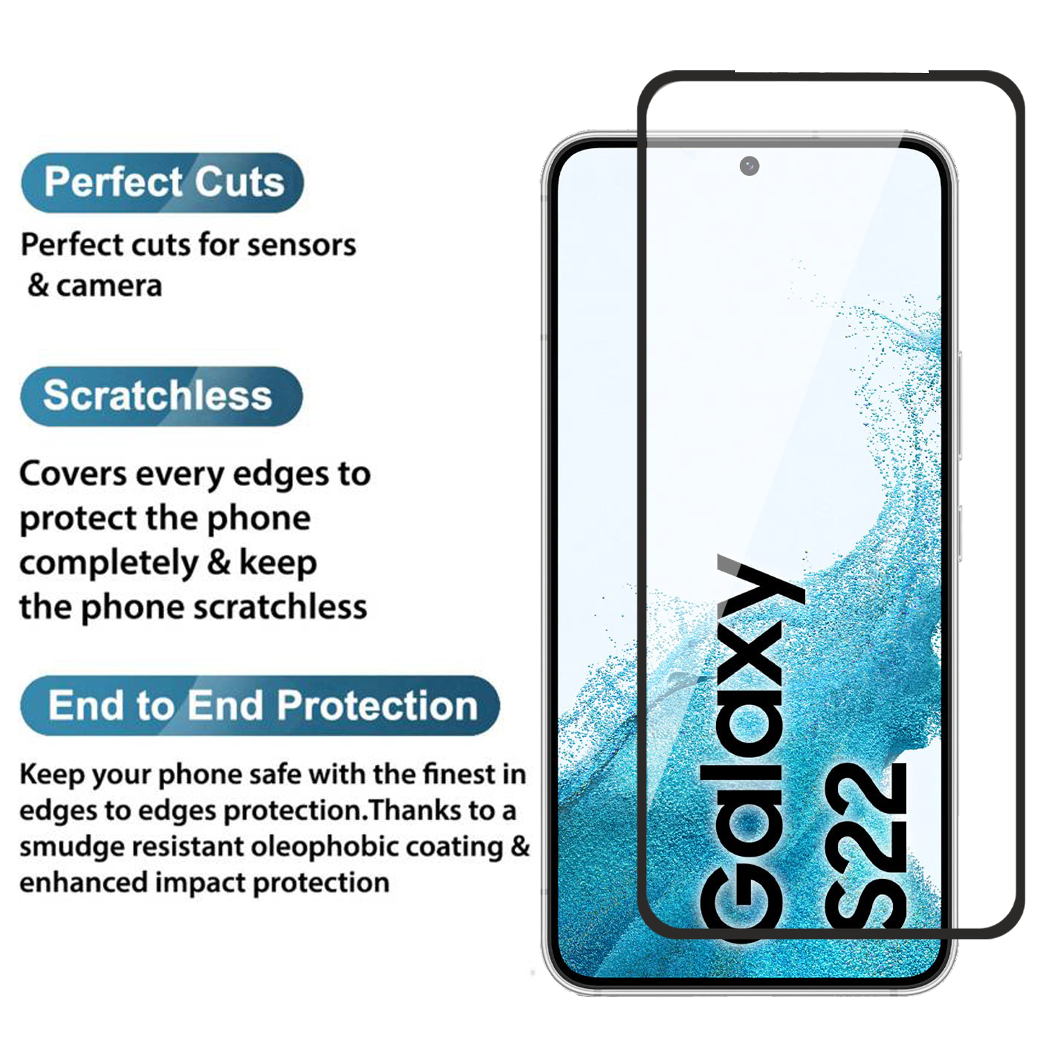 Tempered Glass for Samsung Galaxy S22 / S23 (Black) Edge to Edge , Pack of 1 ( No Guarantee for Finger Print )