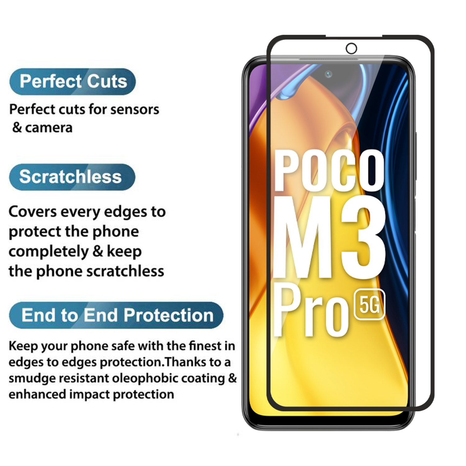 Tempered Glass for Xiaomi Poco M3 Pro/Xiaomi Poco M3 Pro 5G / Xiaomi Redmi Note 10T 5G (Black) , Edge to Edge , Pack of 1
