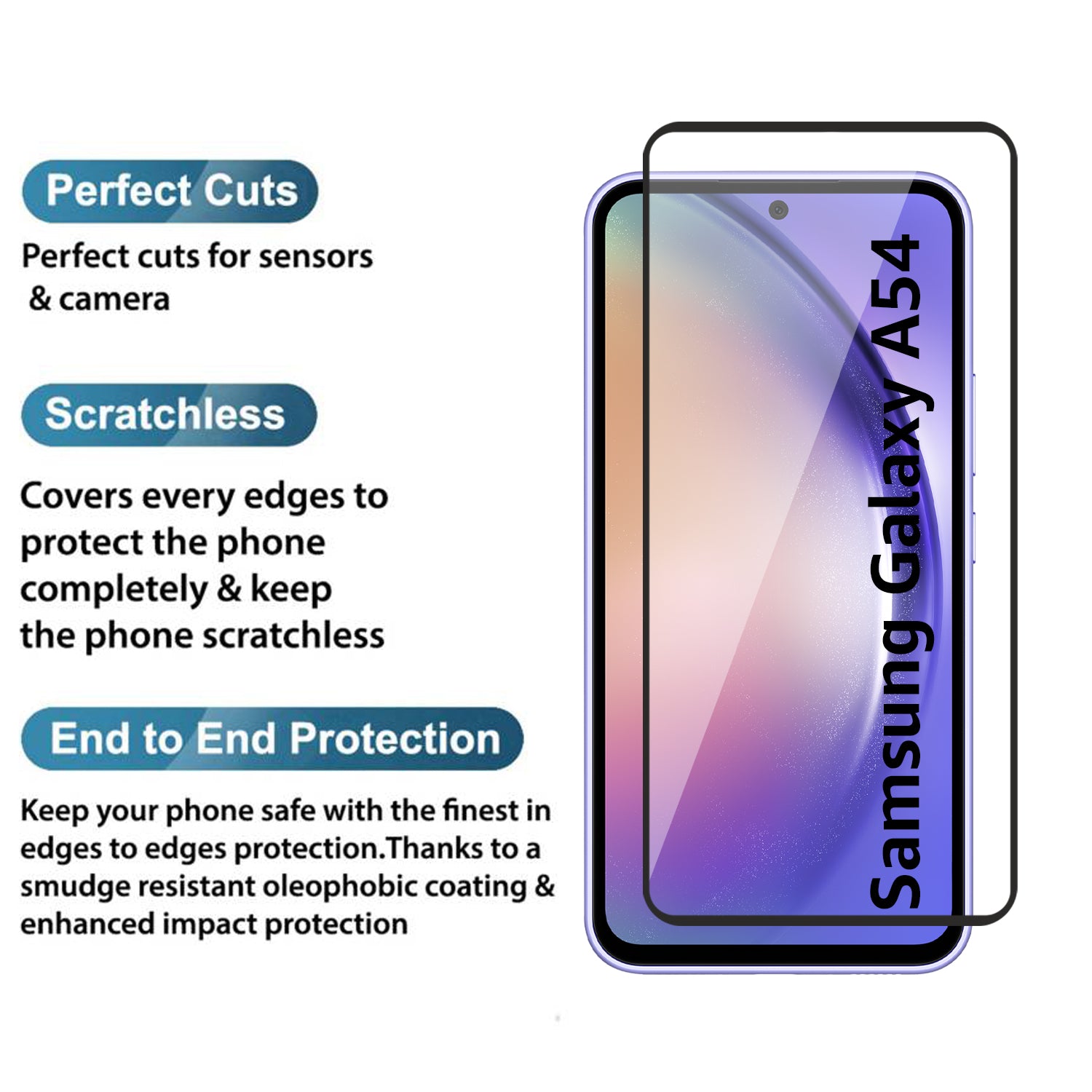 Tempered Glass for Samsung Galaxy A54 (Black) Edge to Edge , Pack of 1