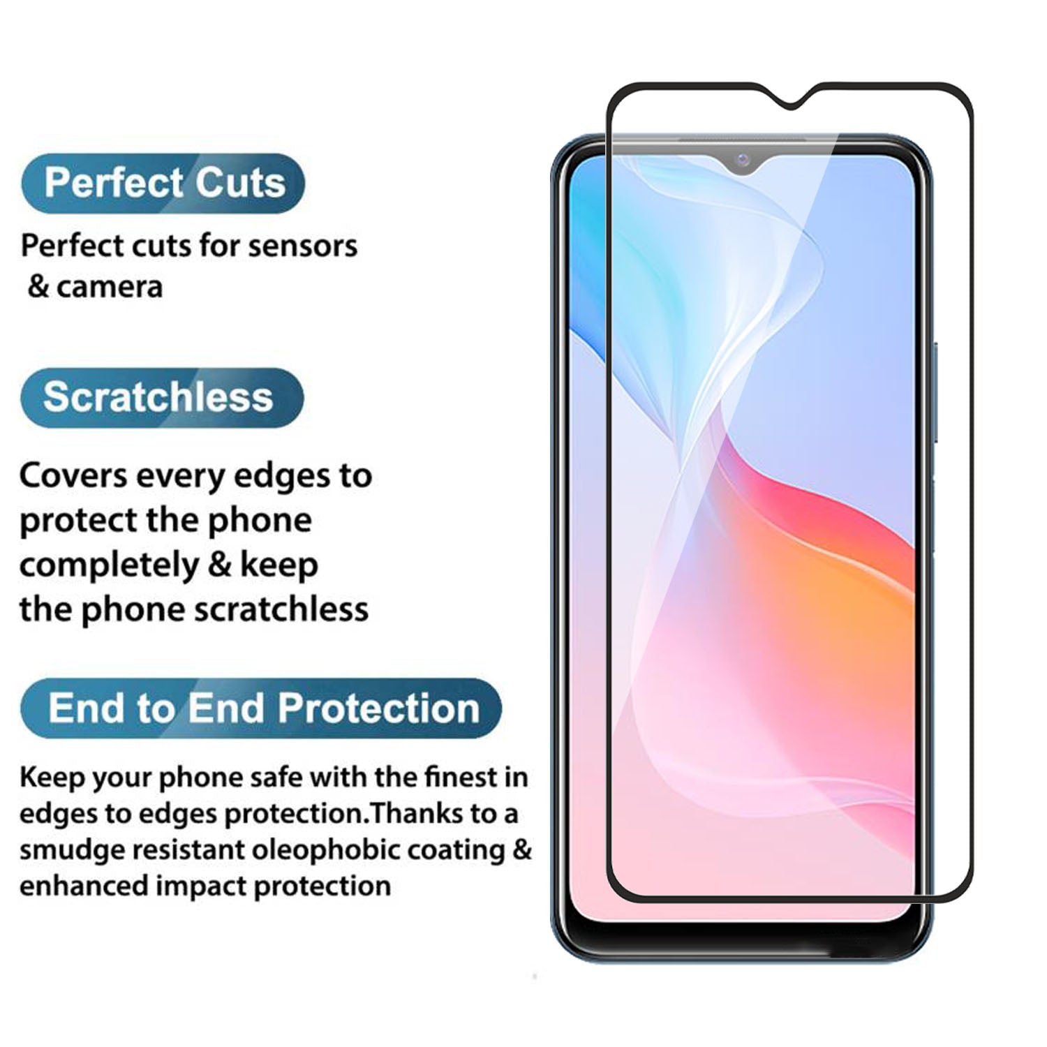 Tempered Glass for vivo Y12a , Y12s , Y12s 2021 , Y51 2020 , Y51a , Y52 5G (Black) Edge to Edge , Pack of 1