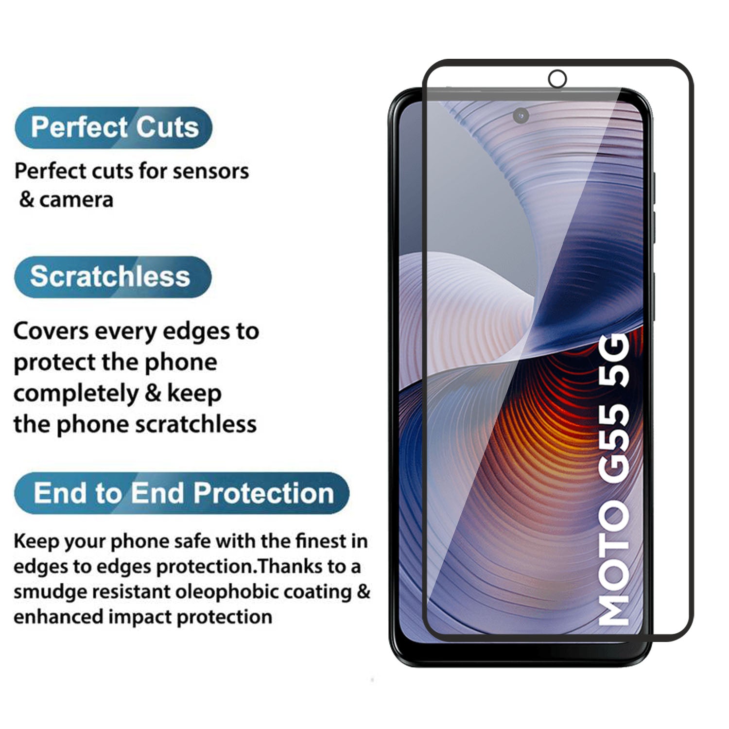 Tempered Glass for Motorola Moto G55 / G62 5G , Pack of 1 , Edge to Edge