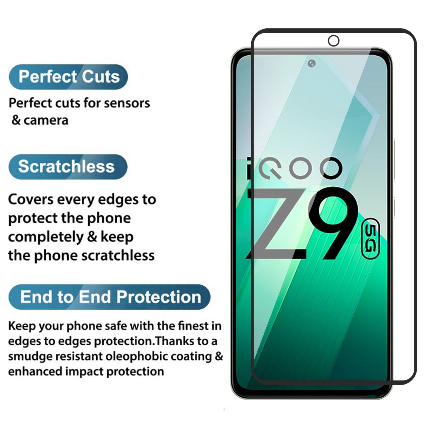 Tempered Glass for vivo iQOO Z9(Black) Edge to Edge , Pack of 1