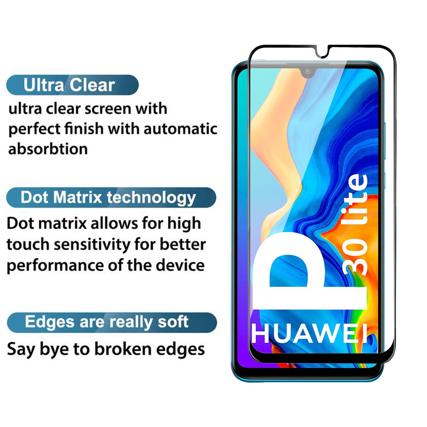 Tempered Glass for Huawei P30 lite / Huawei nova 4e (Black) Edge to Edge , Pack of 1