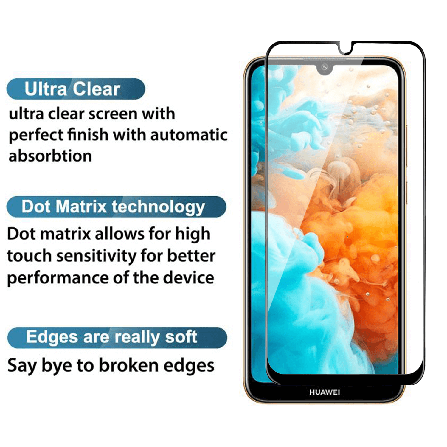 Tempered Glass for Huawei Y6 Pro (2019) / Huawei Y6 (2019) (Black) Edge to Edge , Pack of 1