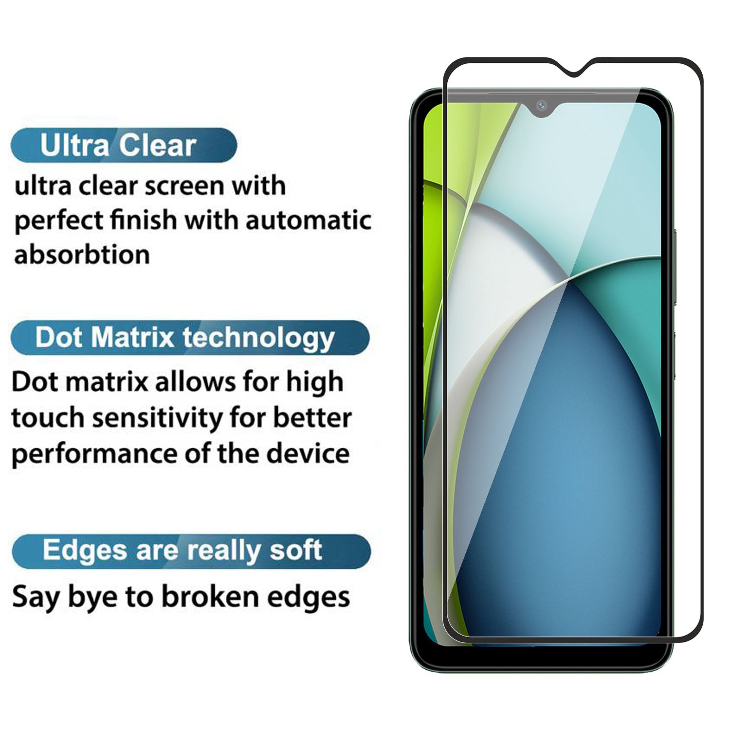 Tempered Glass for Xiaomi Redmi A3x (Black) , Edge to Edge , Pack of 1