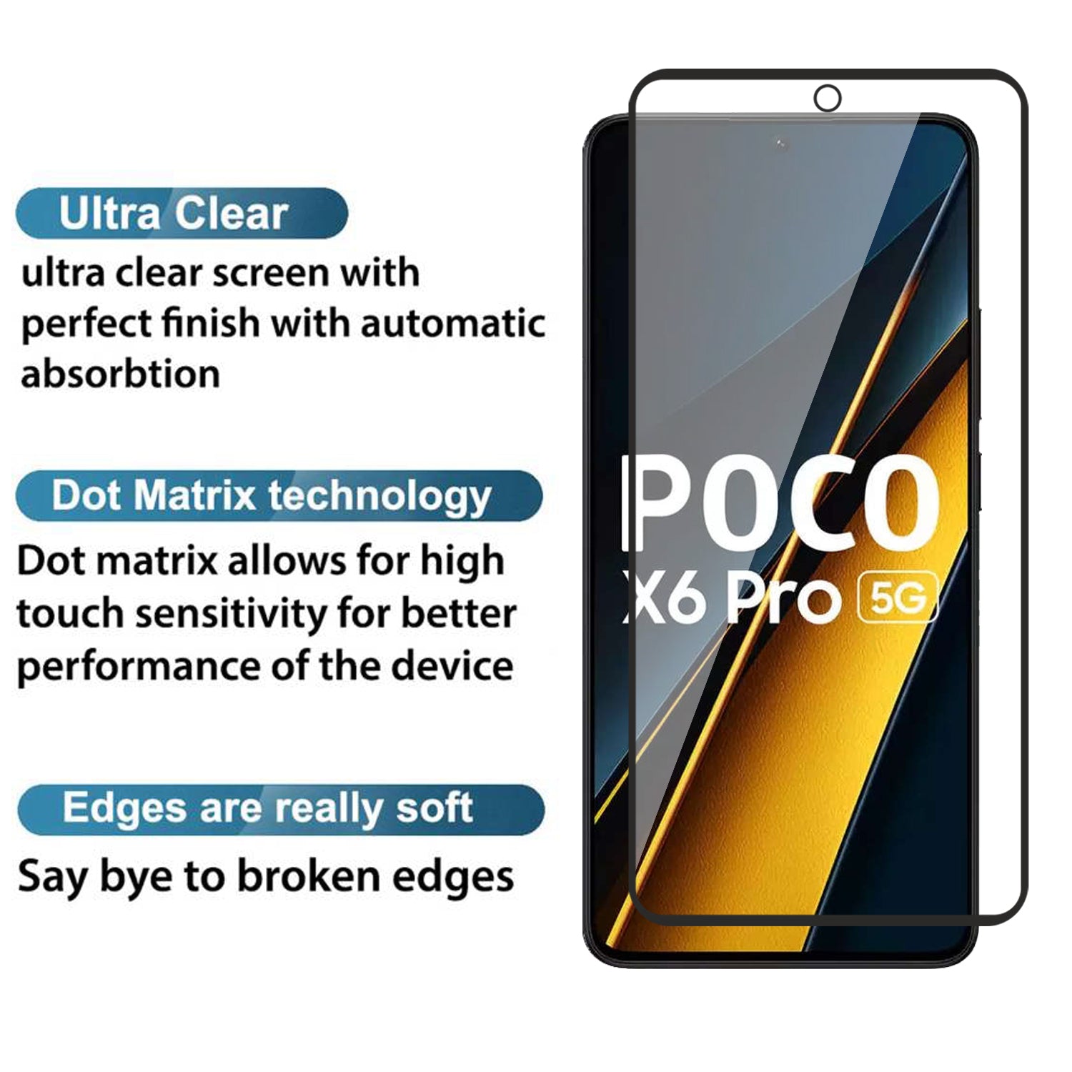 Tempered Glass for Xiaomi Poco X6 Pro , Poco F6  (Black) Edge to Edge , Pack of 1