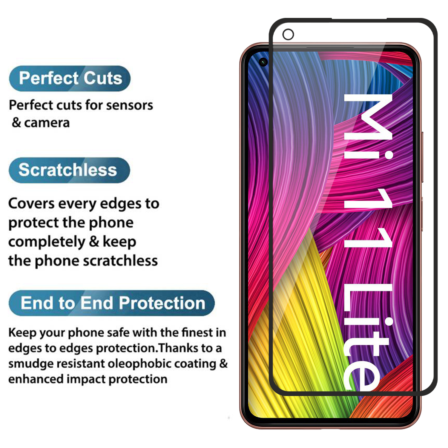 Tempered Glass for Xiaomi Mi 11 Lite , Xiaomi Mi 11 Lite 5G , Xiaomi 11 Lite 5G NE(Black) , Edge to Edge , Pack of 1