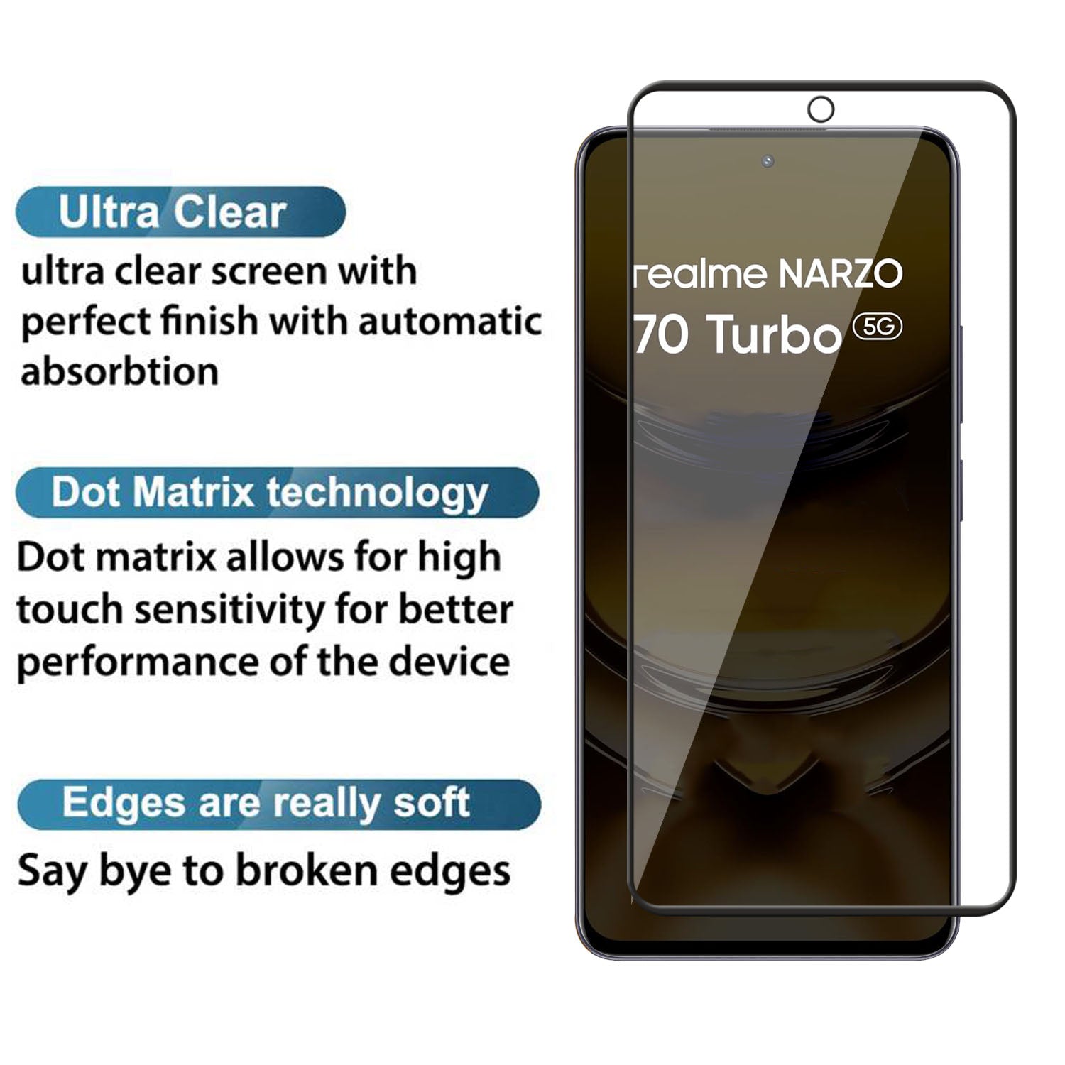 Tempered Glass for Realme Narzo 70 Turbo (Black) Edge to Edge , Pack of 1