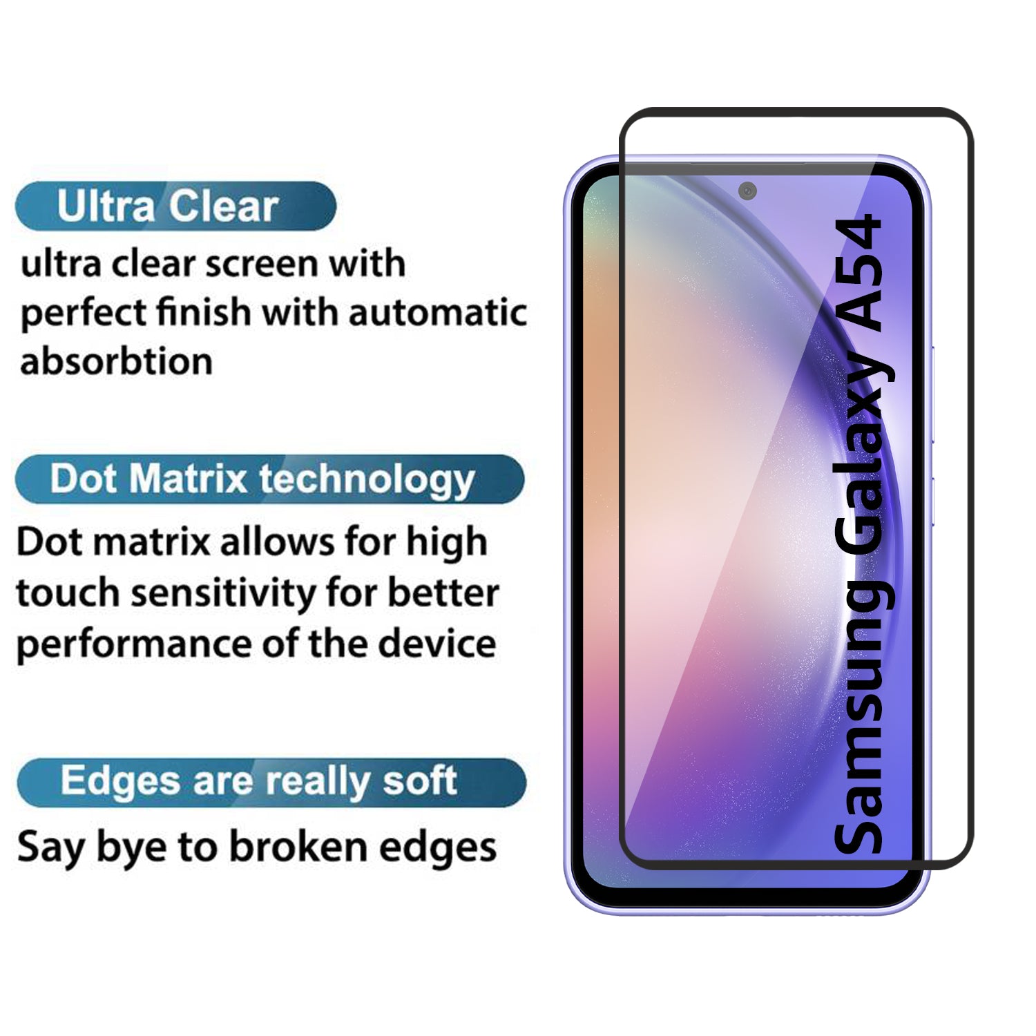 Tempered Glass for Samsung Galaxy A54 (Black) Edge to Edge , Pack of 1