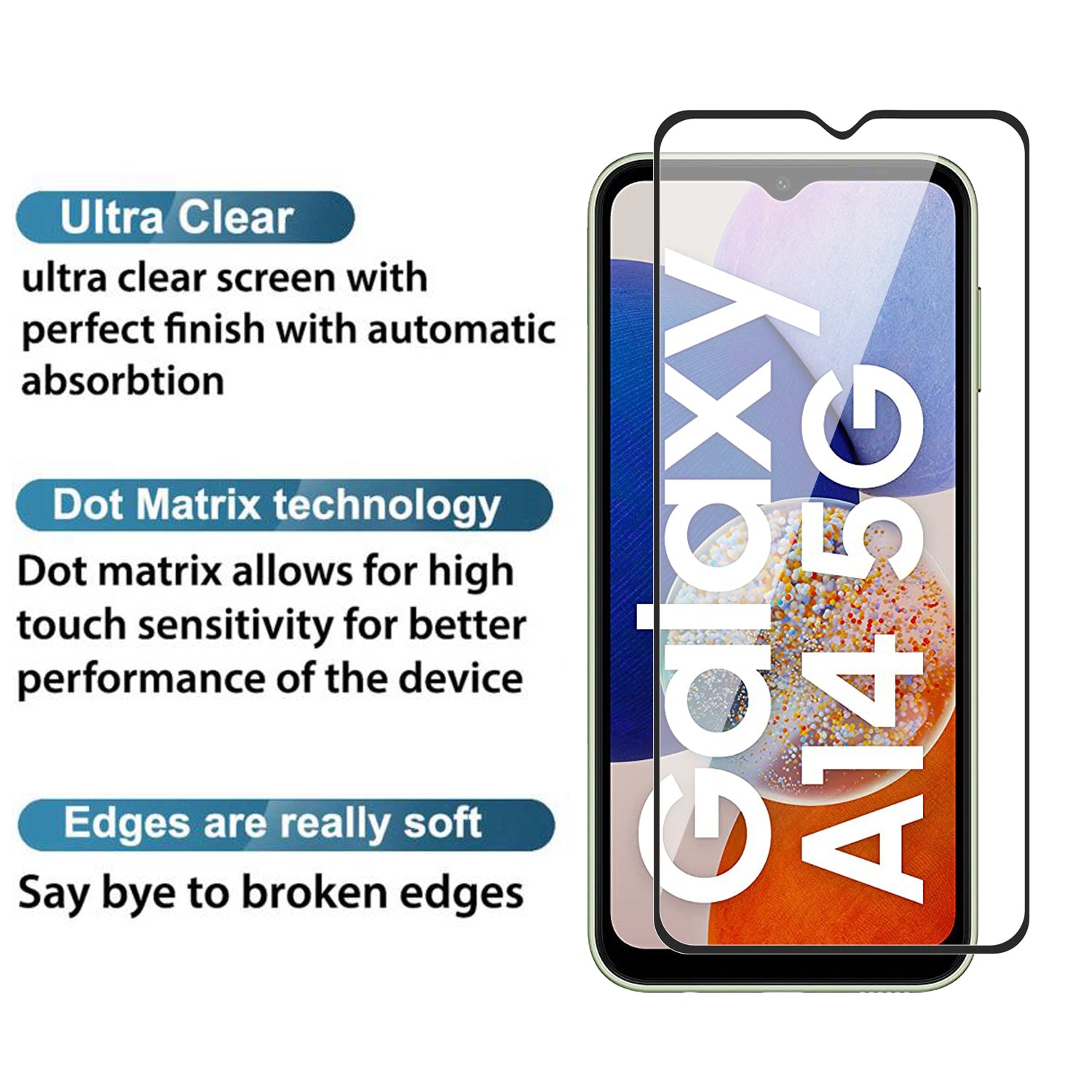 Tempered Glass for Samsung Galaxy A14 , M14 , F14 (Black) Edge to Edge , Pack of 1