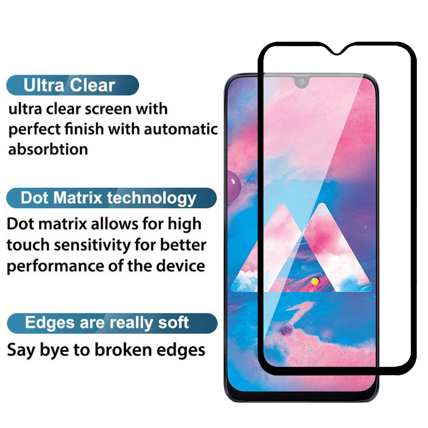 Tempered Glass for Samsung Galaxy M30s / M30 / A30 / A30s / A50 / A50s / A20 (Black) Edge to Edge , Pack of 1