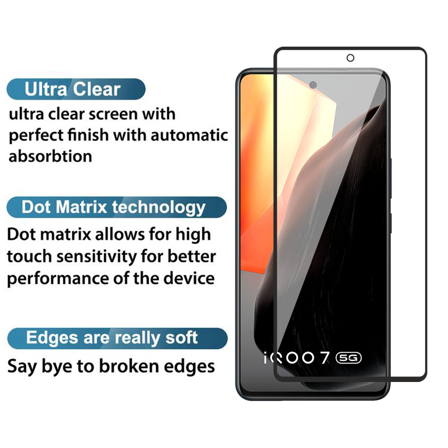 Tempered Glass for vivo iQOO 7 (Black) Edge to Edge , Pack of 1