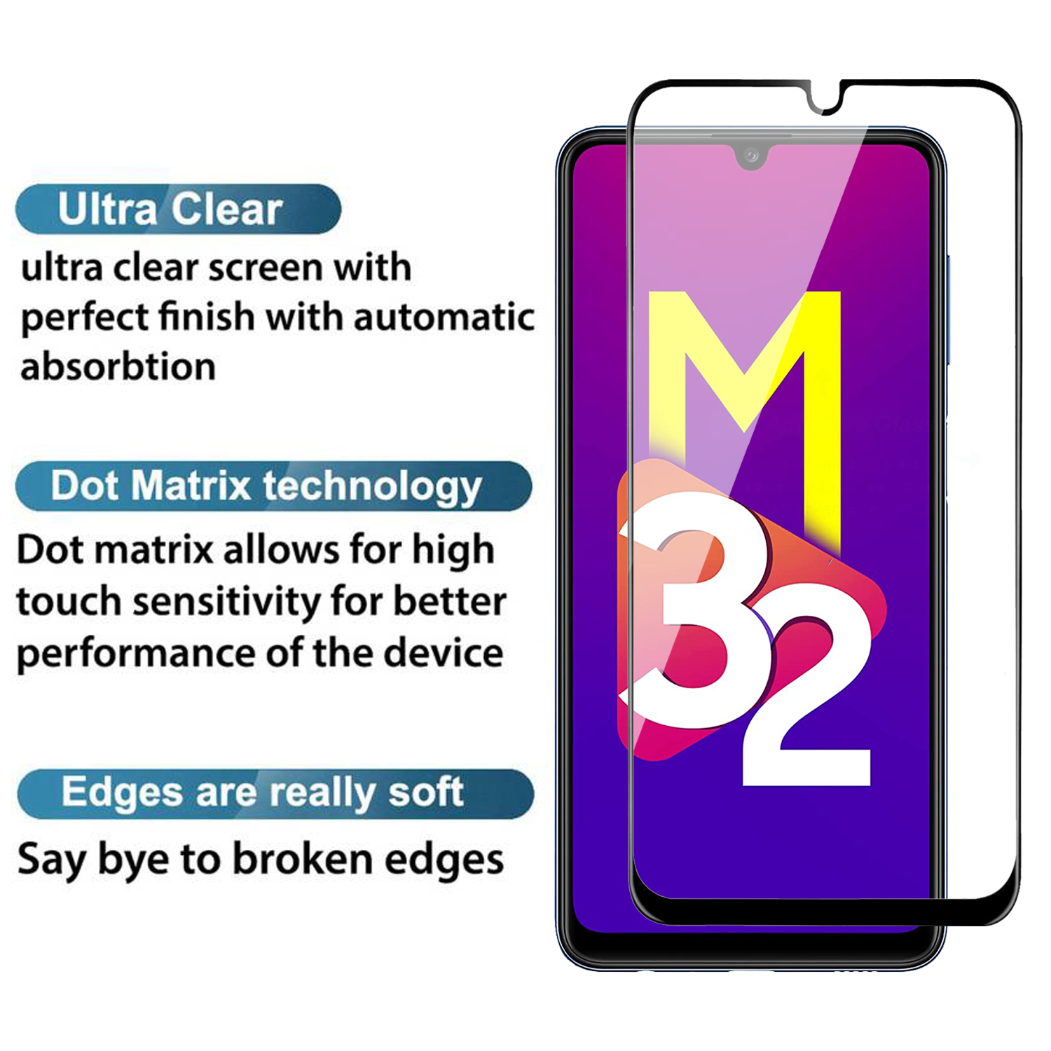 Tempered Glass for Samsung Galaxy M32 4G / A32 4G / A31 / A22 4G / F22 / M22 (Black) Edge to Edge , Pack of 1