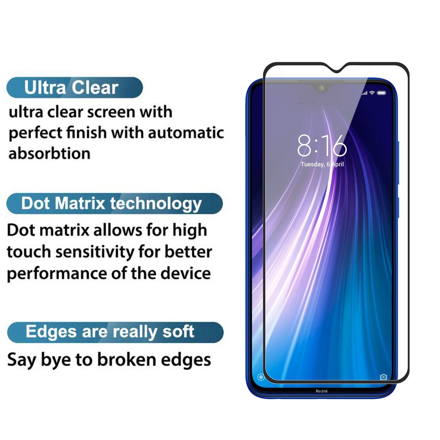 Tempered Glass for Xiaomi Redmi Note 8 (Black) Edge to Edge , Pack of 1