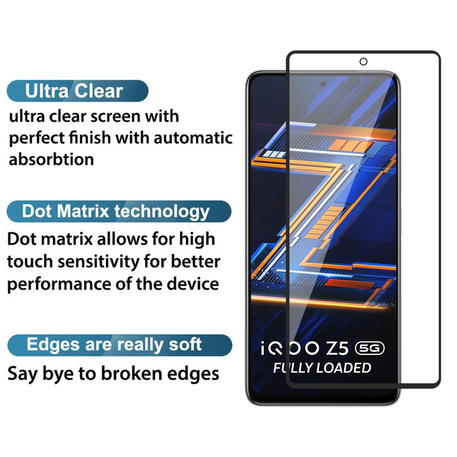 Tempered Glass for vivo iQOO Z5 (Black) Edge to Edge , Pack of 1