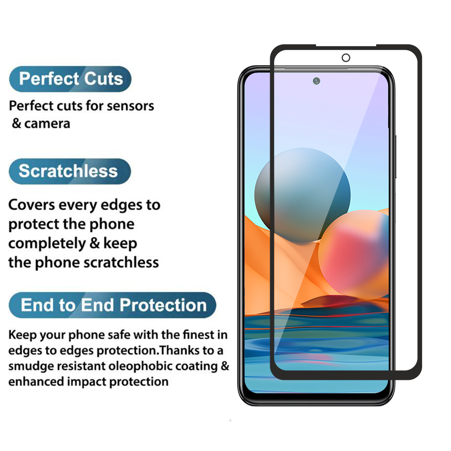 Tempered Glass for Xiaomi Redmi Note 10 / Redmi Note 10s (Black) Edge to Edge , Pack of 1