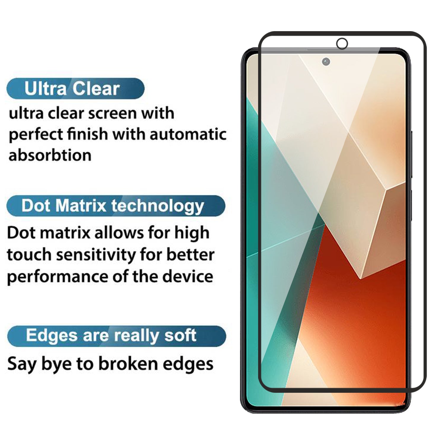 Tempered Glass for Redmi Note 13 / Redmi Note 13 Pro (Black) Edge to Edge , Pack of 1