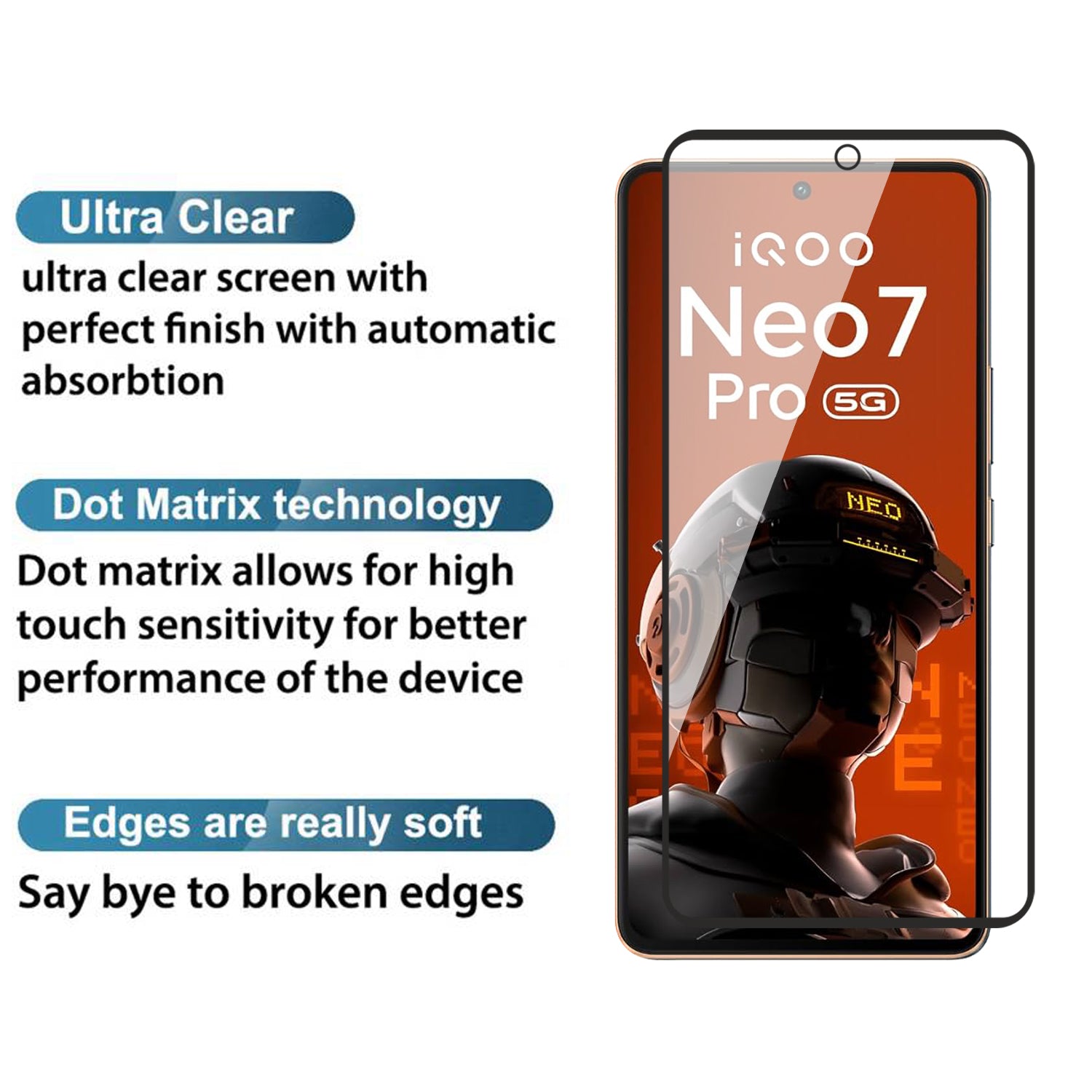 Tempered Glass for IQ00 Neo 7 (Black) Edge to Edge , Pack of 1