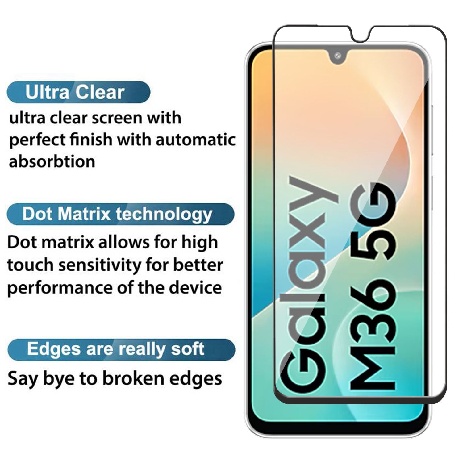Tempered Glass for Samsung Galaxy M36 (Black) Edge to Edge , Pack of 1