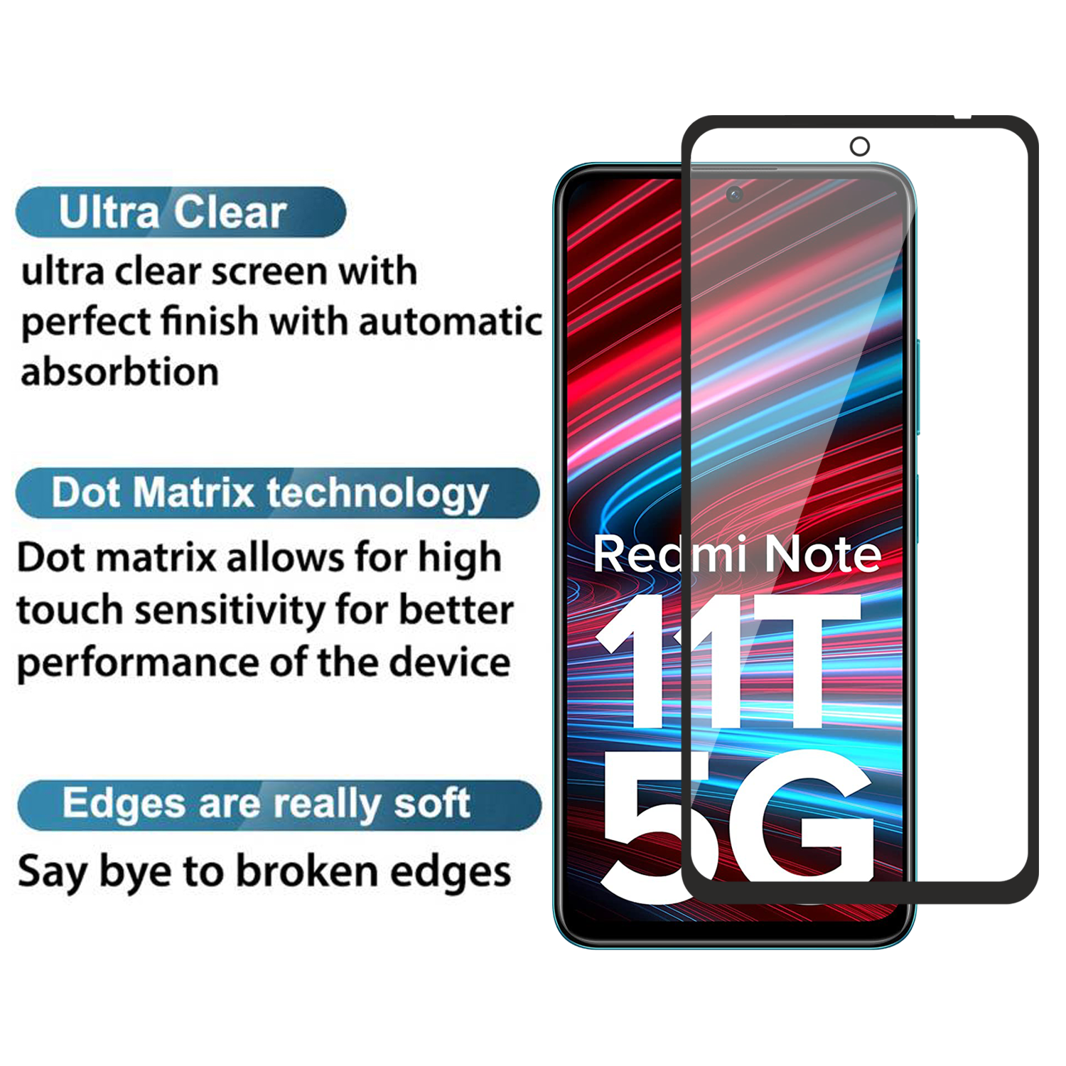 Tempered Glass for Redmi Note 11T 5G / Xiaomi Poco M4 Pro 5G (Black) Edge to Edge , Pack of 1