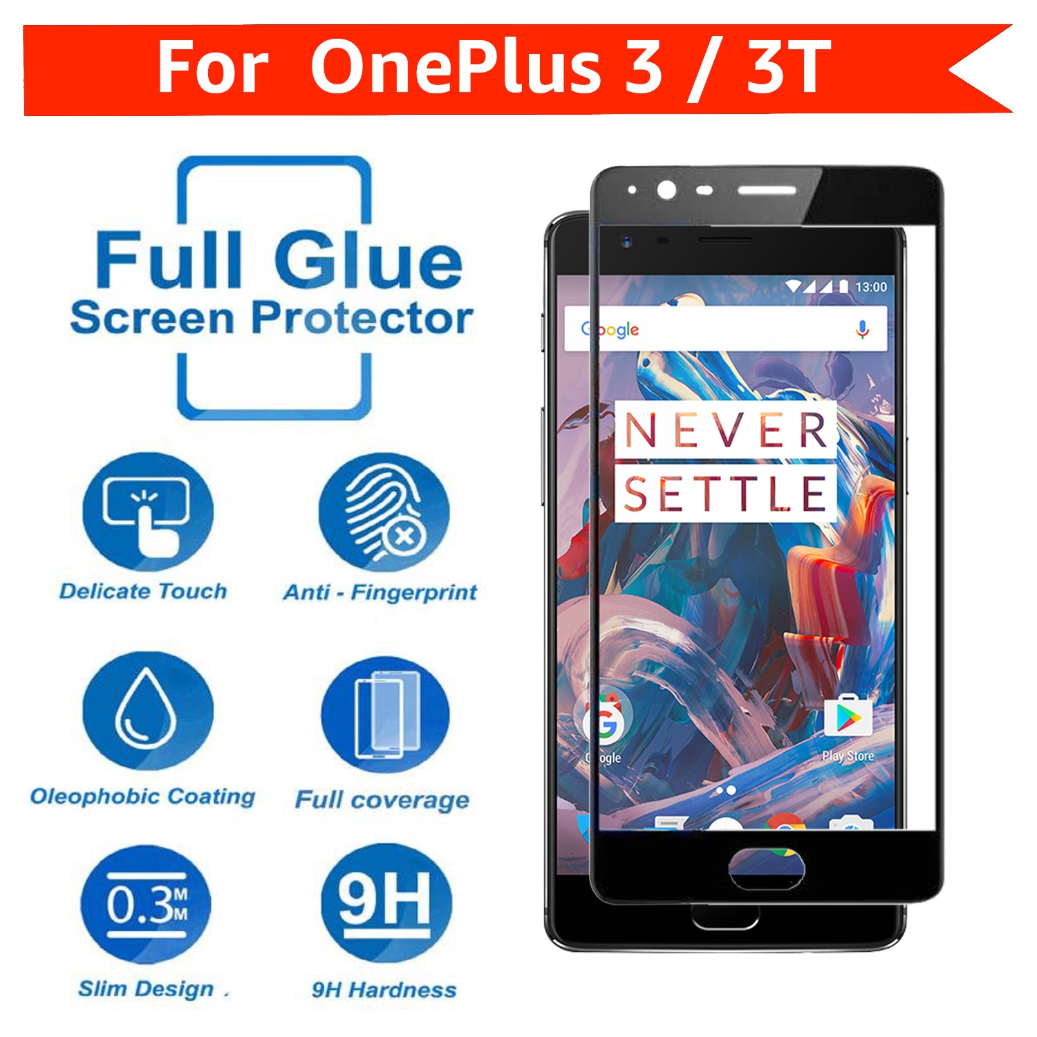 Tempered Glass for OnePlus 3 / OnePlus 3T (Black) Edge to Edge , Pack of 1