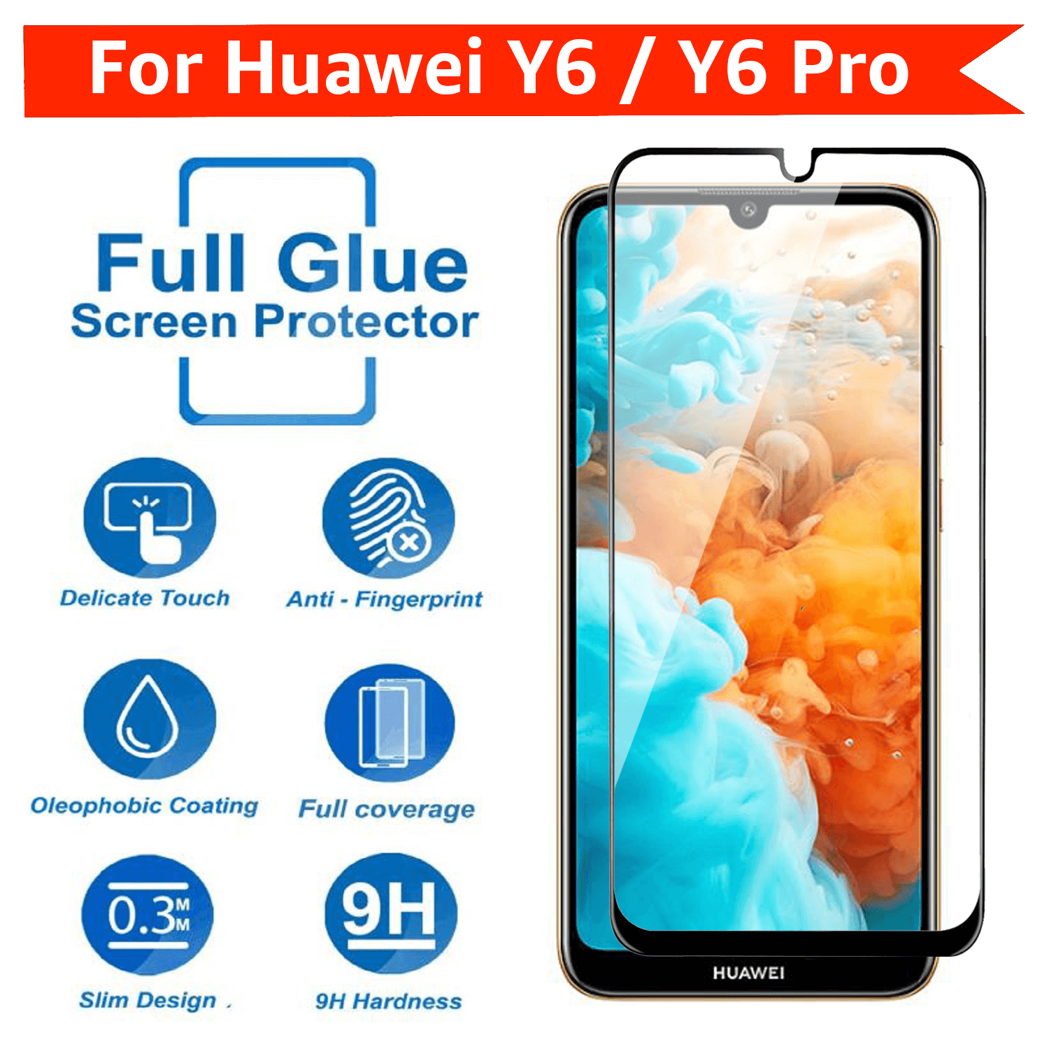 Tempered Glass for Huawei Y6 Pro (2019) / Huawei Y6 (2019) (Black) Edge to Edge , Pack of 1