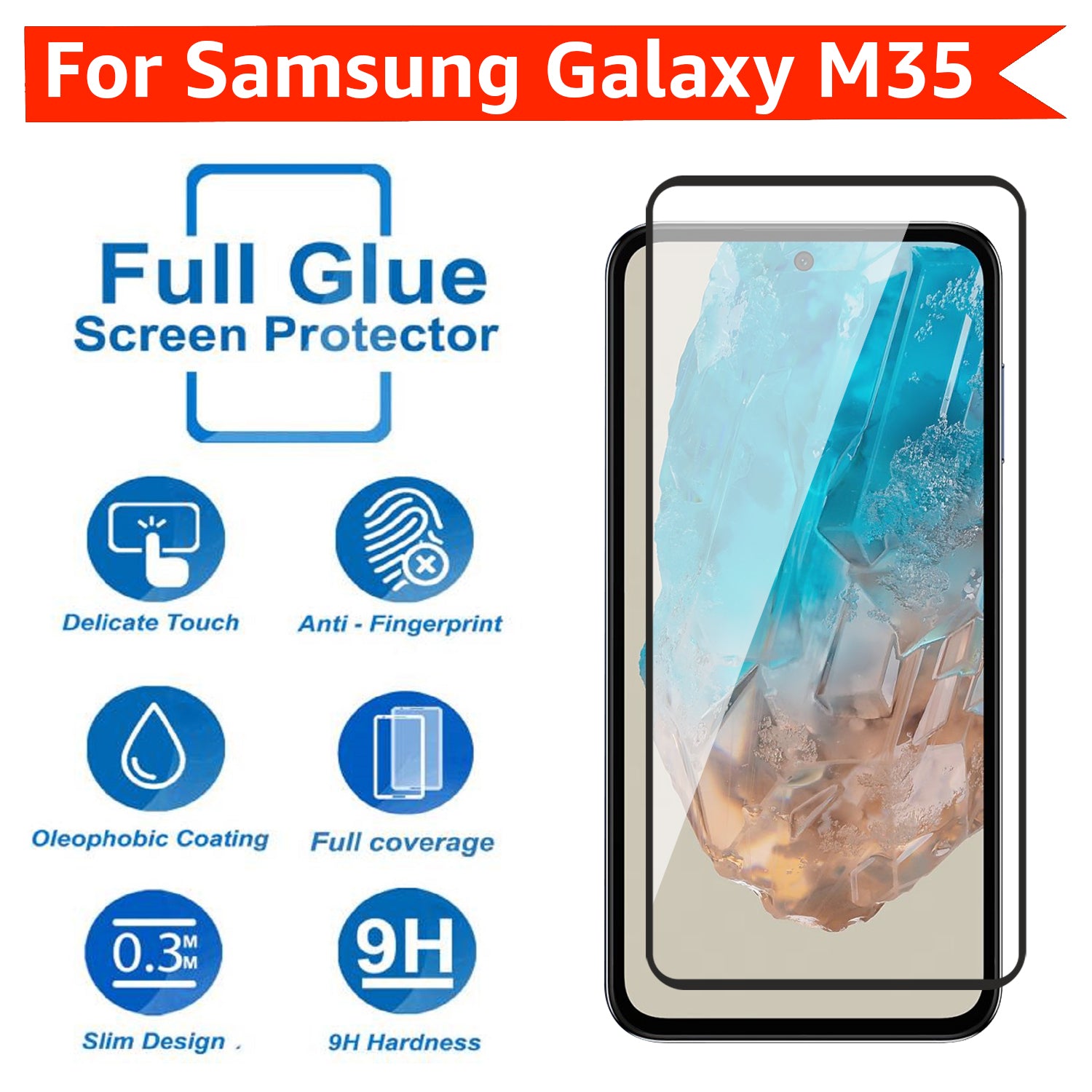 Tempered Glass for Samsung Galaxy M35 (Black) Edge to Edge , Pack of 1