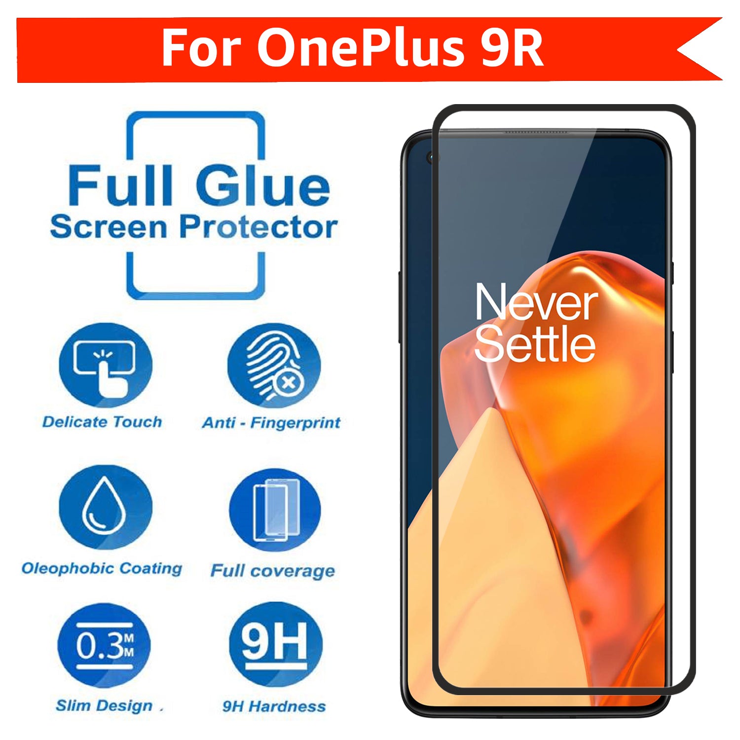 Tempered Glass for Oneplus 9R (Black) Edge to Edge, Pack of 1