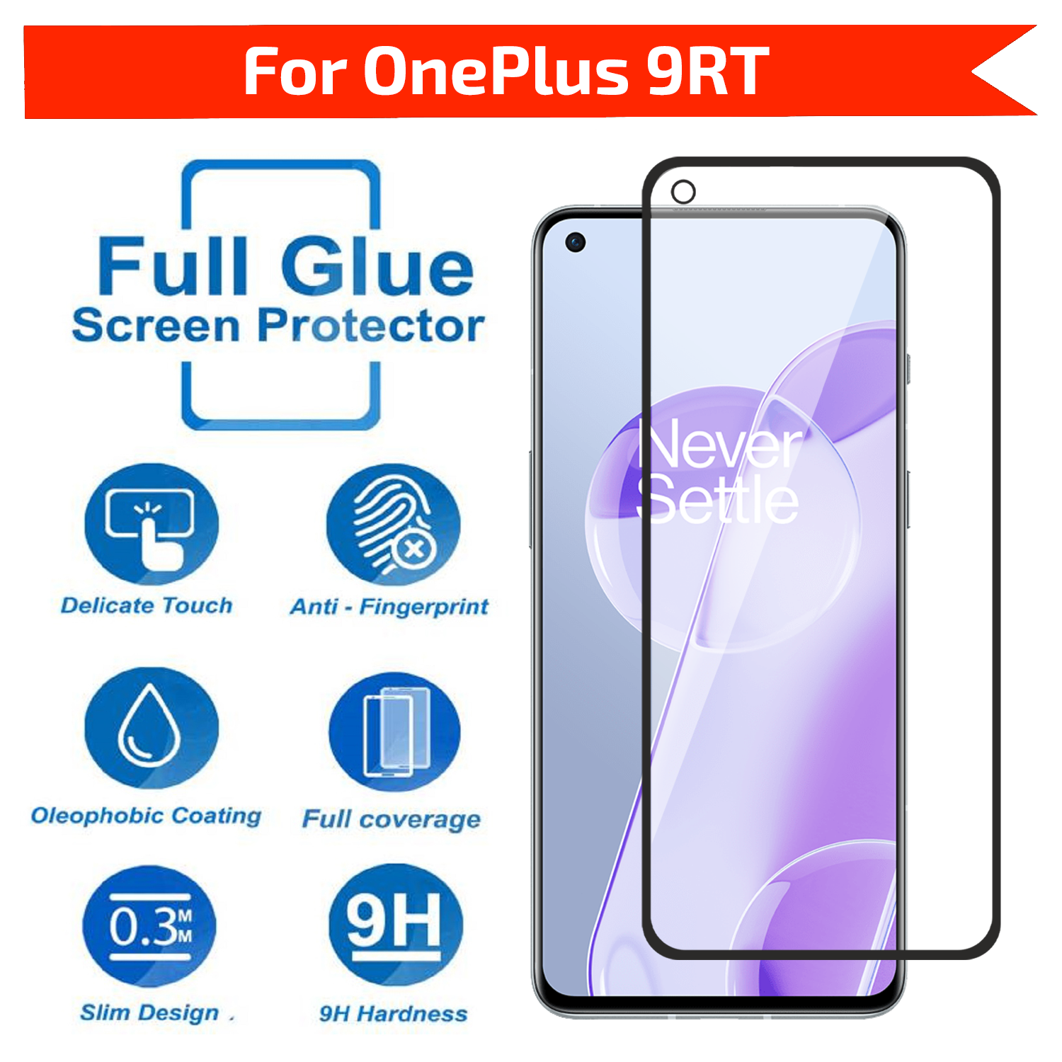 Tempered Glass for OnePlus 9RT 5G (Black) , Edge to Edge , Pack of 1