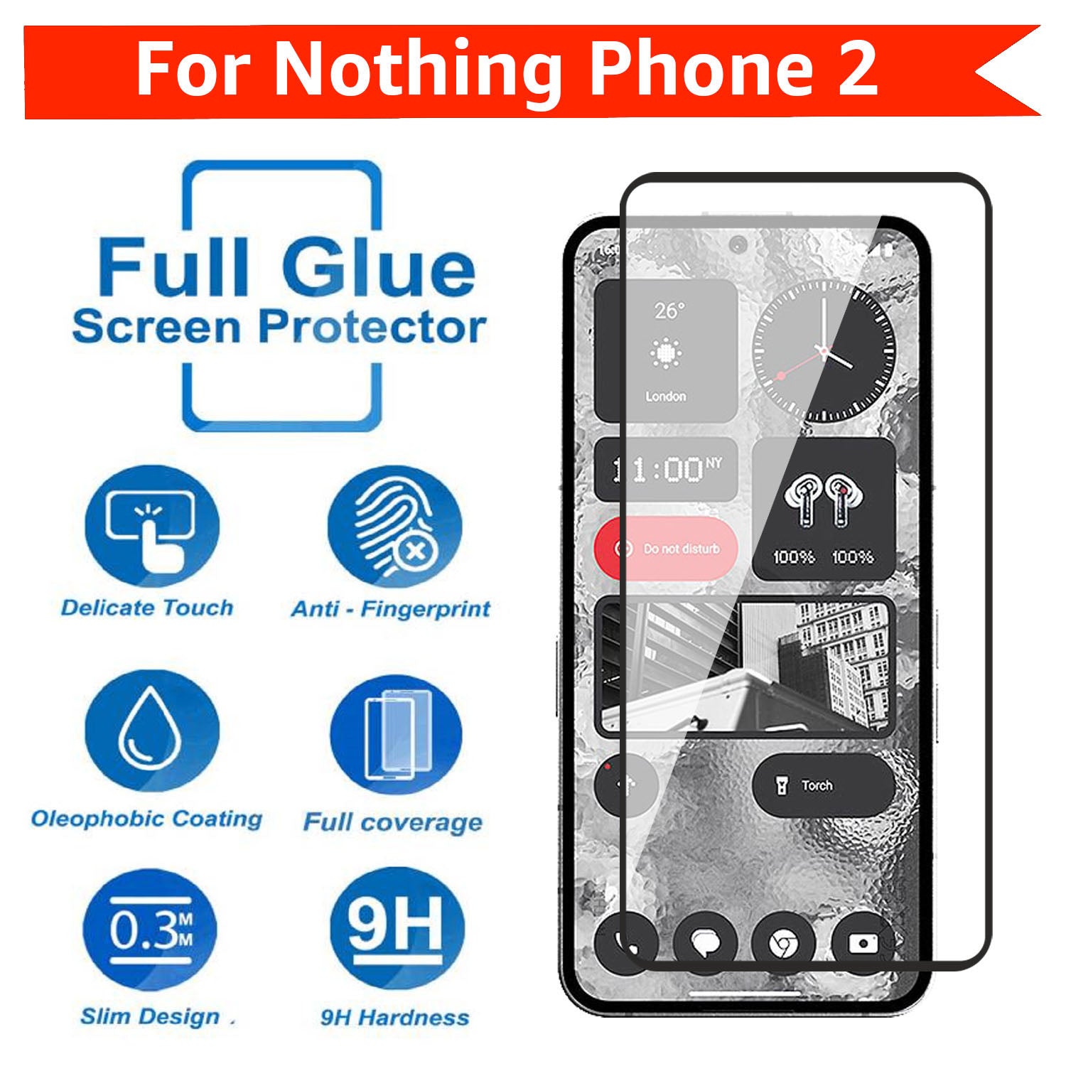 Tempered Glass for Nothing Phone 2 (Black) Edge to Edge , Pack of 1