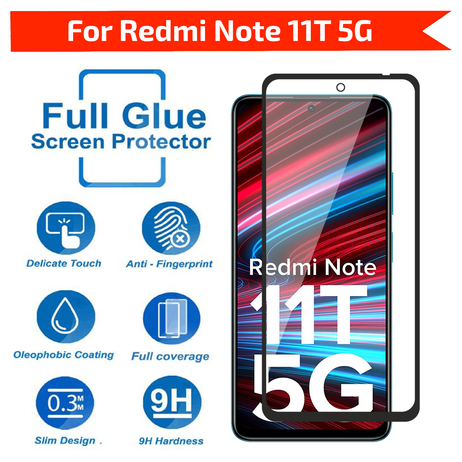 Tempered Glass for Redmi Note 11T 5G / Xiaomi Poco M4 Pro 5G (Black) Edge to Edge , Pack of 1