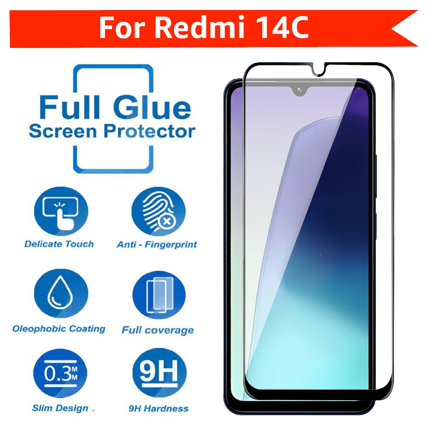 Tempered Glass for Redmi 14C (Black) Edge to Edge , Pack of 1