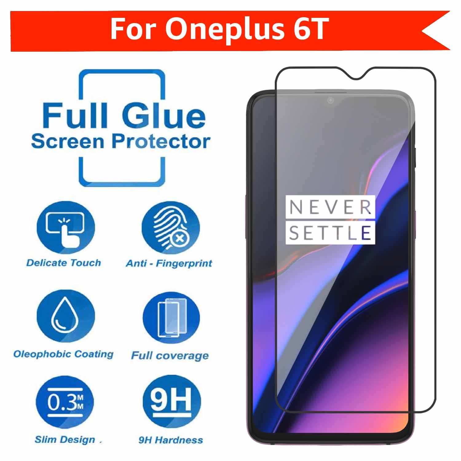 Tempered Glass for Oneplus 6T / Oneplus 7 , Edge to Edge , Pack of 1 , Black