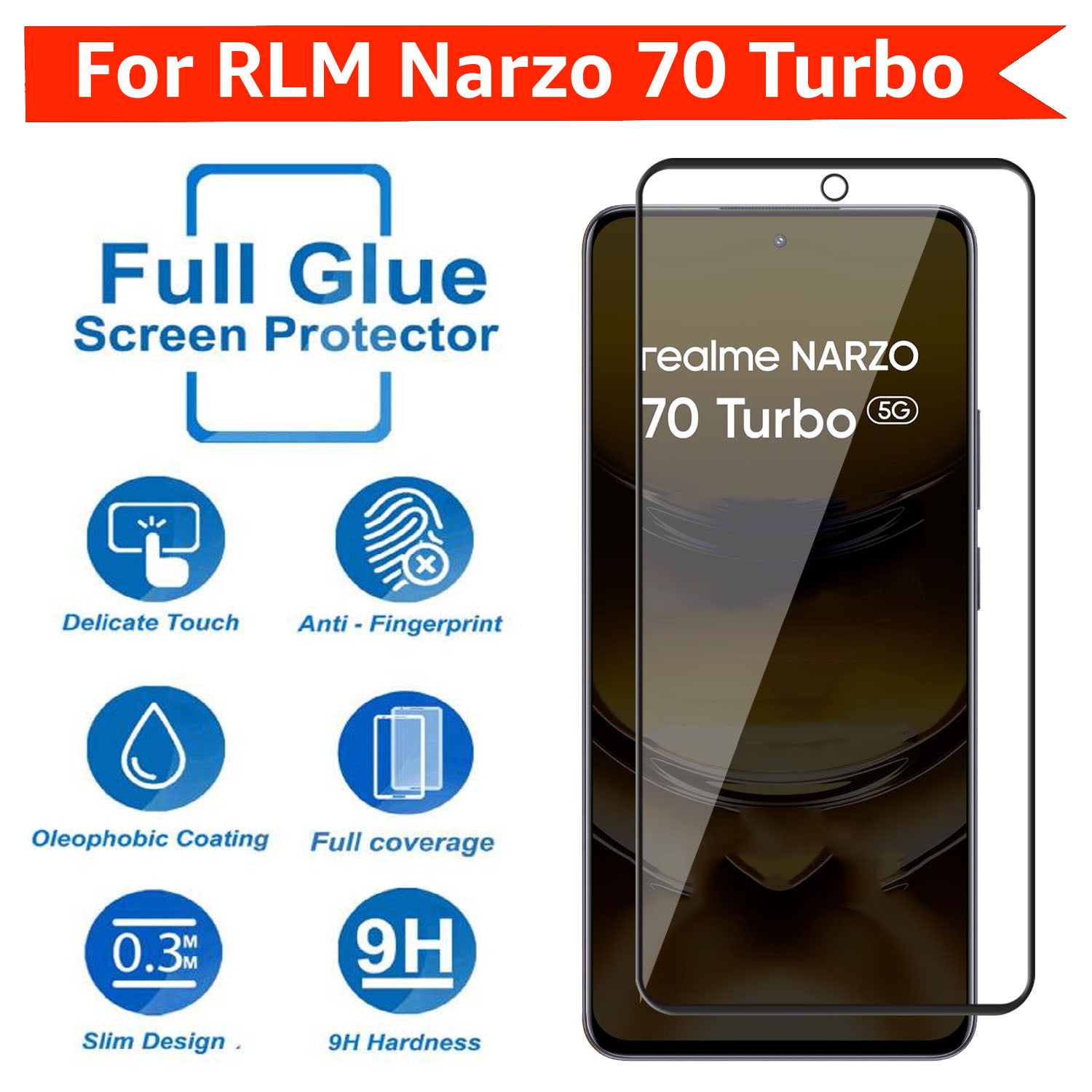 Tempered Glass for Realme Narzo 70 Turbo (Black) Edge to Edge , Pack of 1