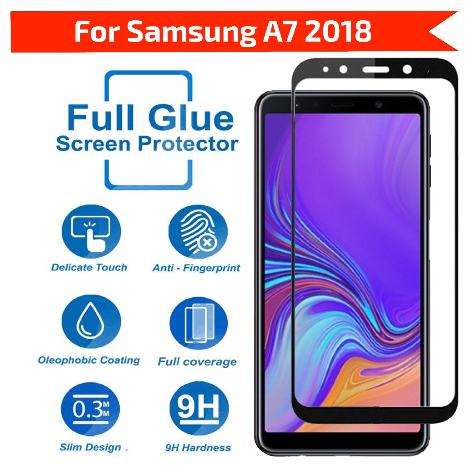 Tempered Glass for Samsung A7 2018 (Black) Edge to Edge , Pack of 1