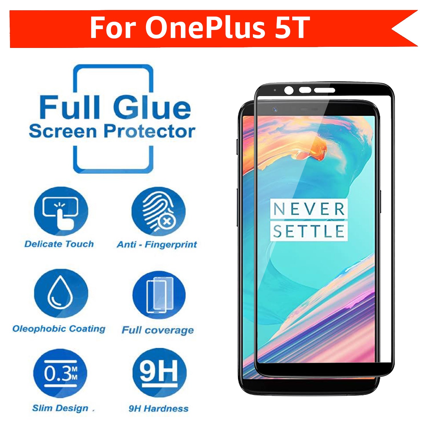 Tempered Glass for OnePlus 5T (Black) Edge to Edge , Pack of 1