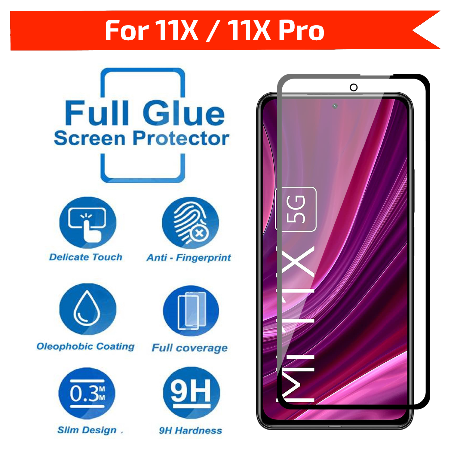 Tempered Glass for Xiaomi Mi 11X / Xiaomi Mi 11X Pro/Xiaomi Poco F3 / Xiaomi 11i / Xiaomi MI 11i (Black) Edge to Edge, Pack of 1