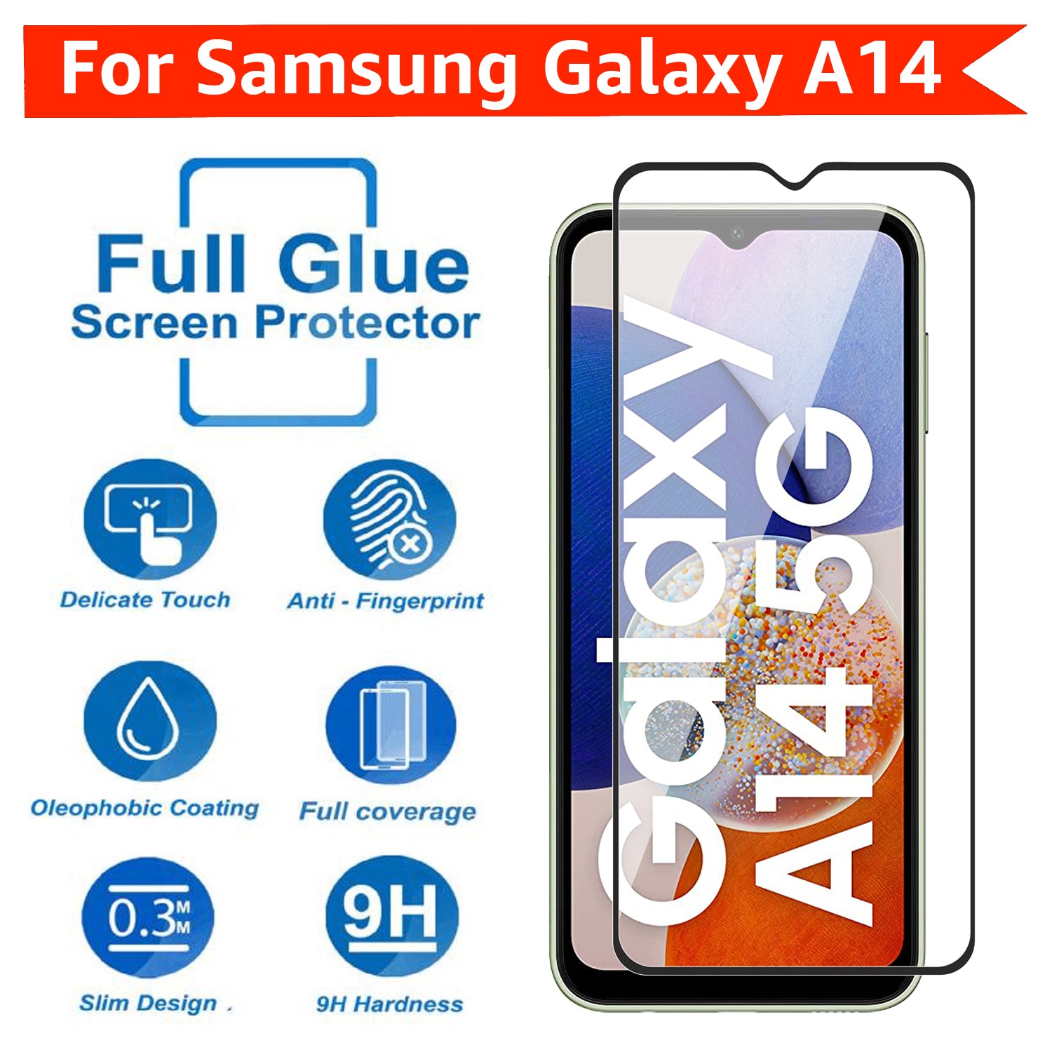 Tempered Glass for Samsung Galaxy A14 , M14 , F14 (Black) Edge to Edge , Pack of 1