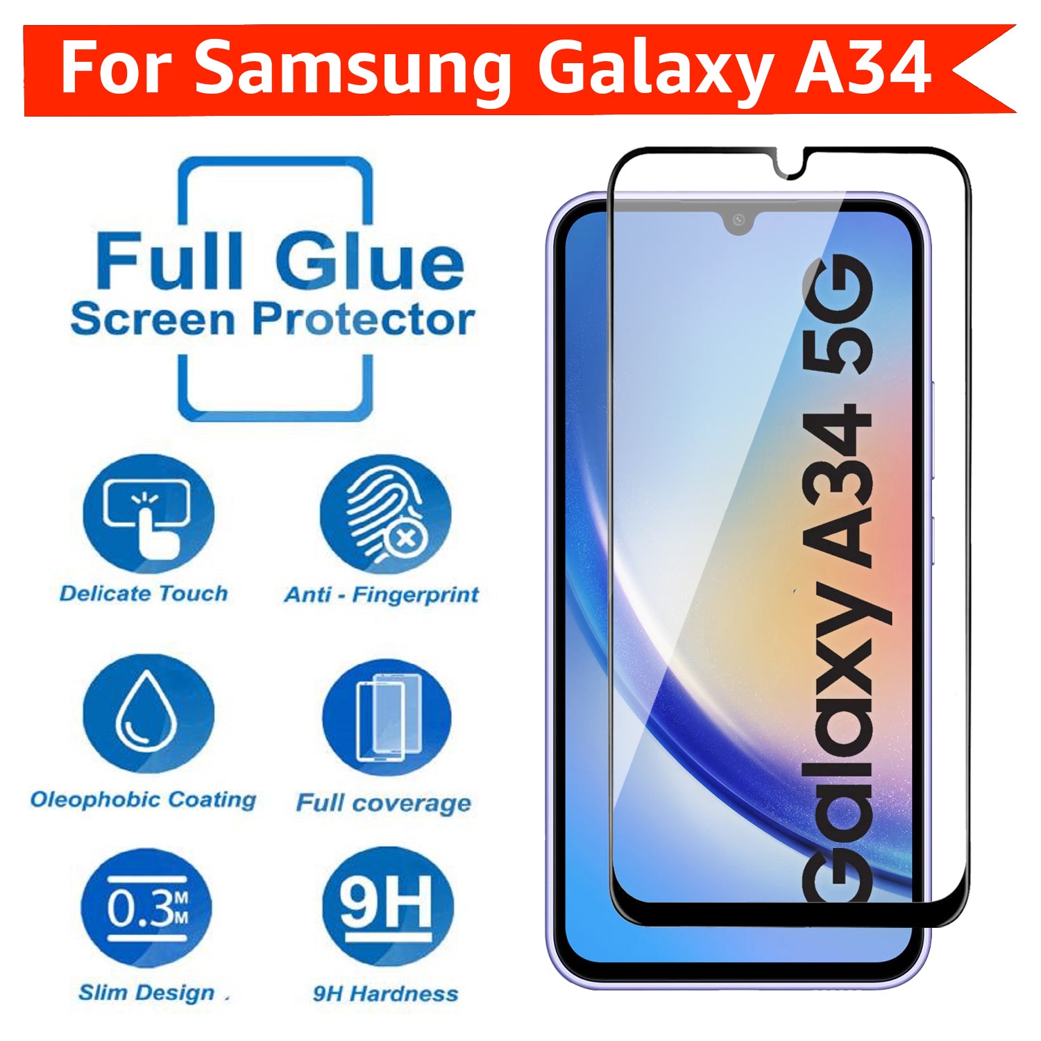 Tempered Glass for Samsung Galaxy A34 (Black) Edge to Edge , Pack of 1