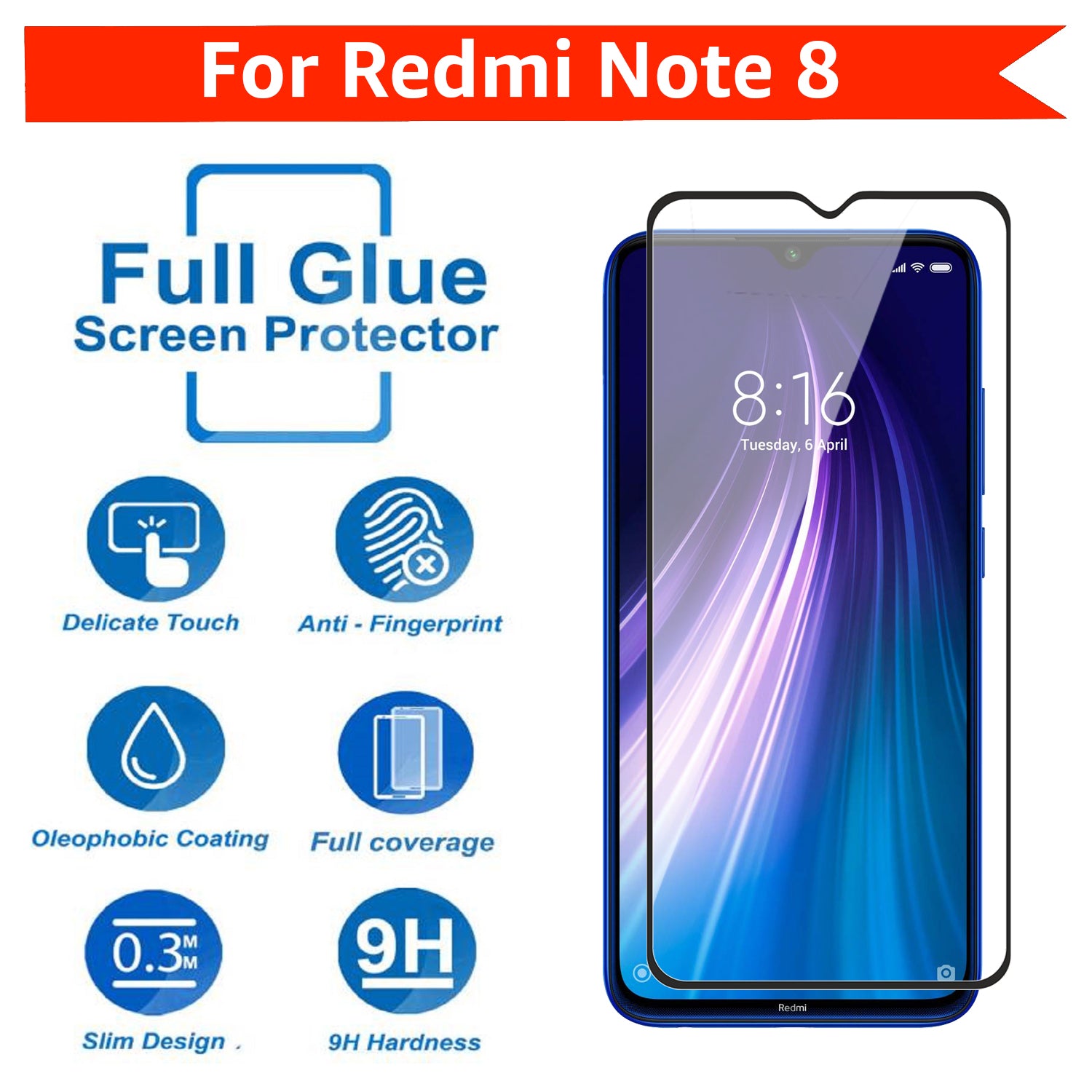 Tempered Glass for Xiaomi Redmi Note 8 (Black) Edge to Edge , Pack of 1