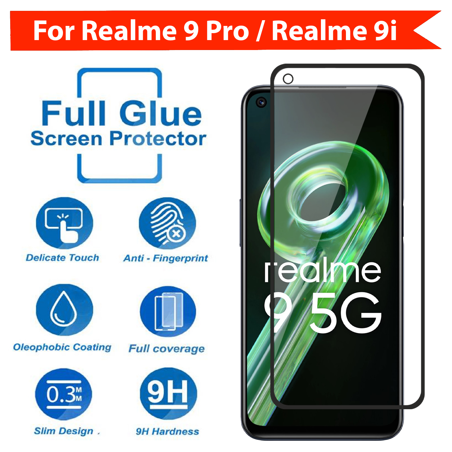 Tempered Glass for Realme 9i / Realme 9 Pro / Realme 9 5G (Black) Edge to Edge , Pack of 1