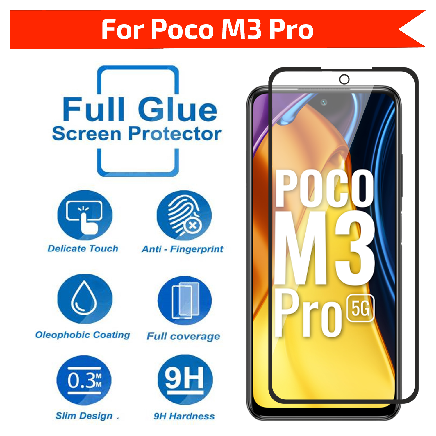 Tempered Glass for Xiaomi Poco M3 Pro/Xiaomi Poco M3 Pro 5G / Xiaomi Redmi Note 10T 5G (Black) , Edge to Edge , Pack of 1