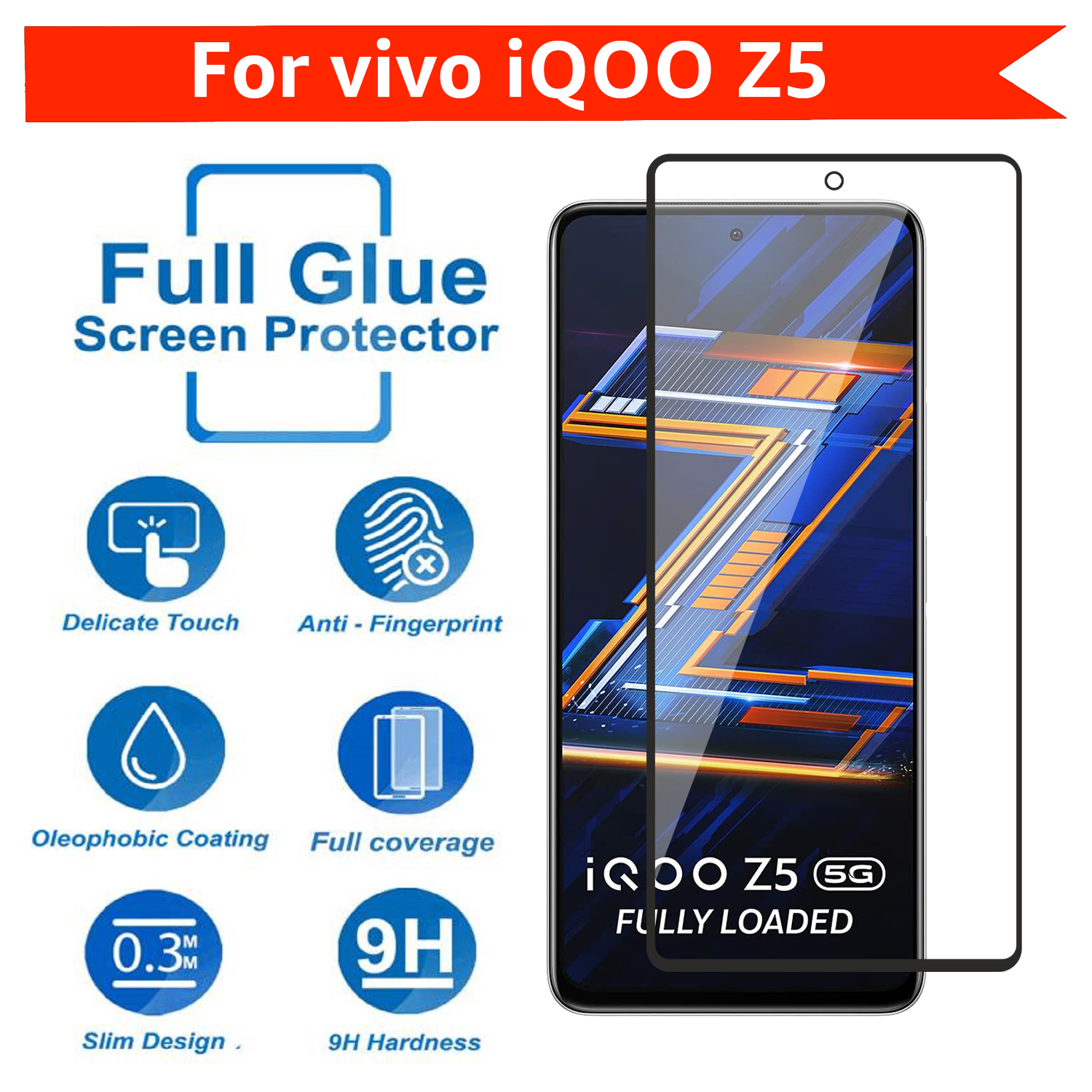 Tempered Glass for vivo iQOO Z5 (Black) Edge to Edge , Pack of 1