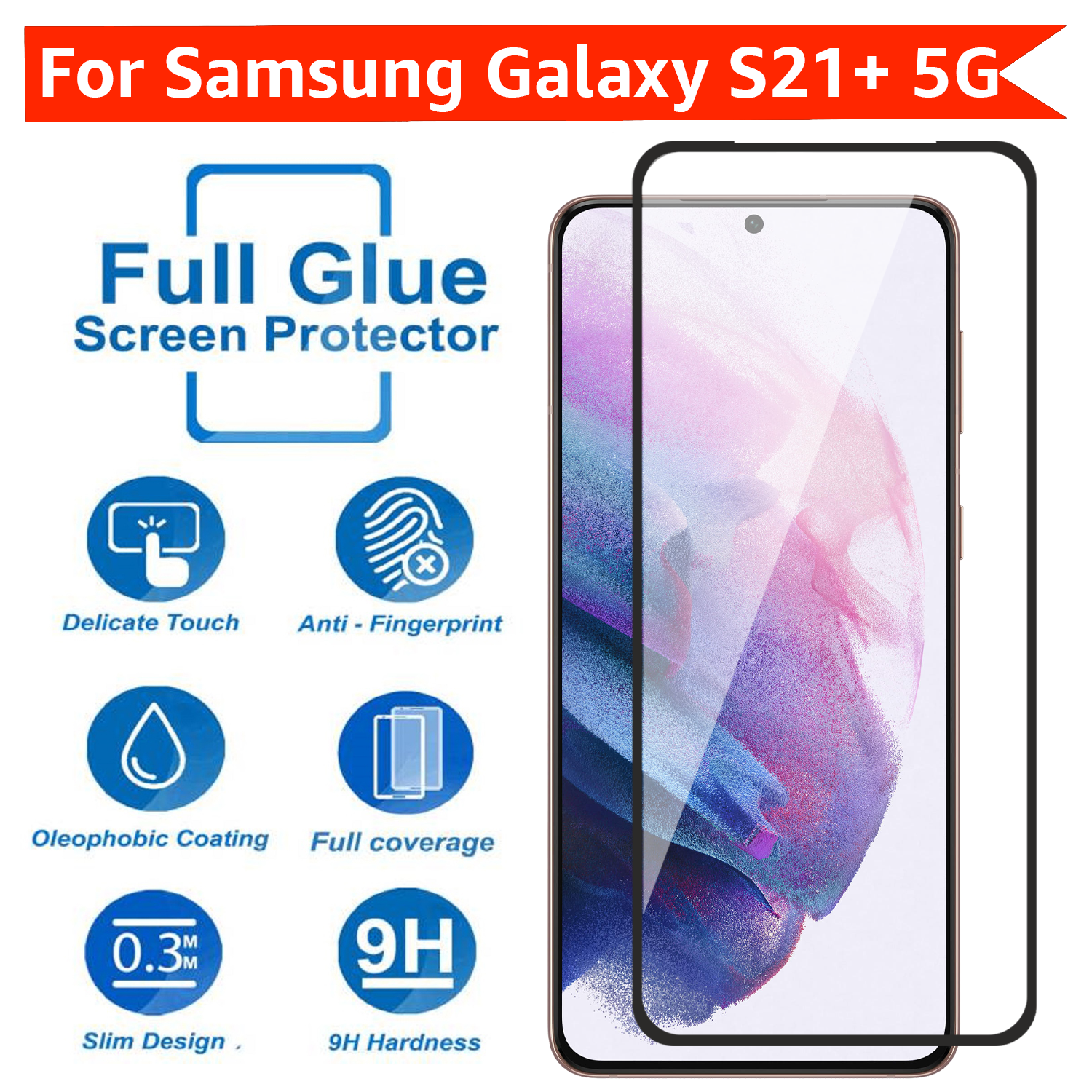 Tempered Glass for Samsung Galaxy S21 Plus (Black) Edge to Edge , Pack of 1 ( No Guarantee for Finger Print )