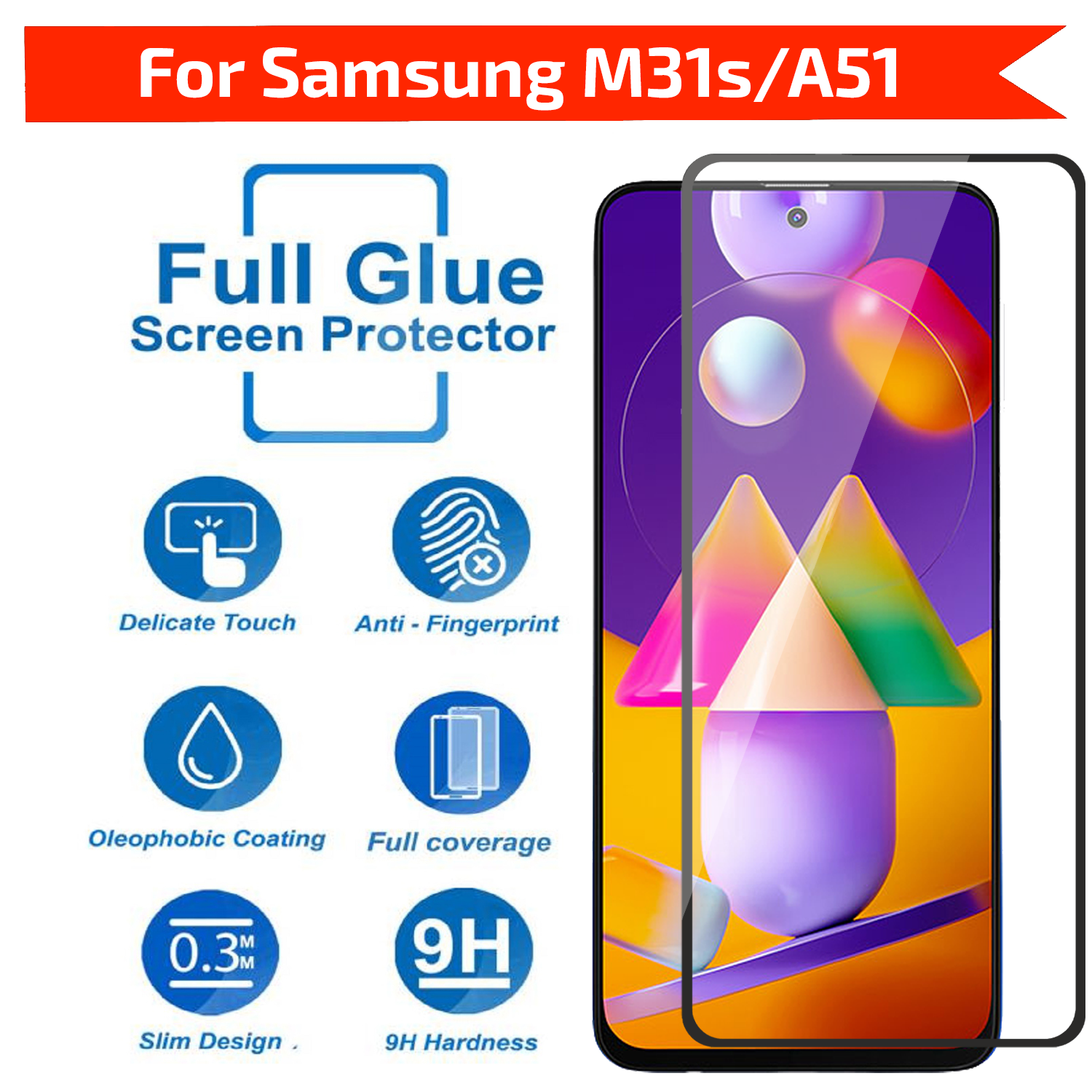 Tempered Glass for Samsung Galaxy M31s / A51 (Black Edge to Edge , Pack of 1