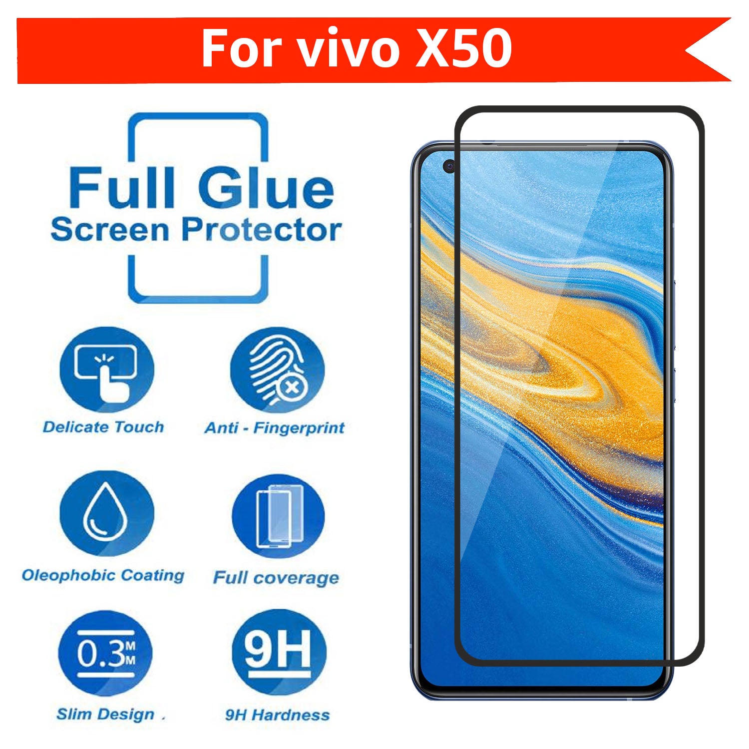 Tempered Glass for vivo X50 (Black) Edge to Edge , Pack of 1